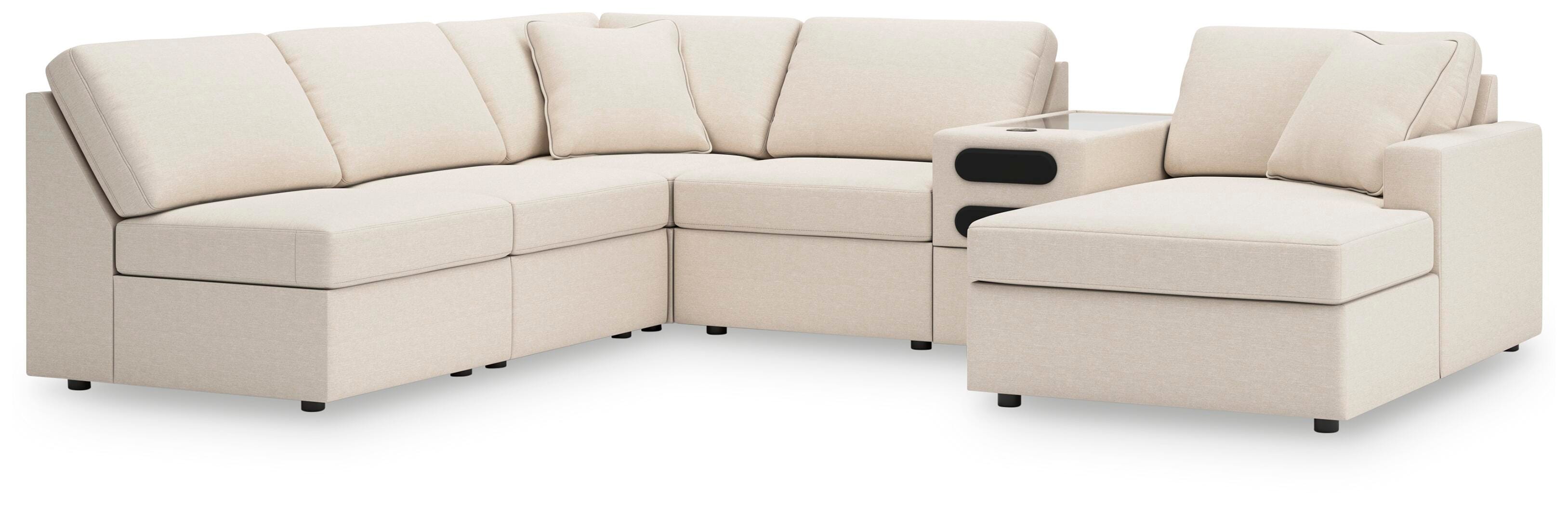 Modmax 6-Piece RAF Chaise Sectional and Audio Console in Oyster Performance Fabric and Next-Gen Nuvella
