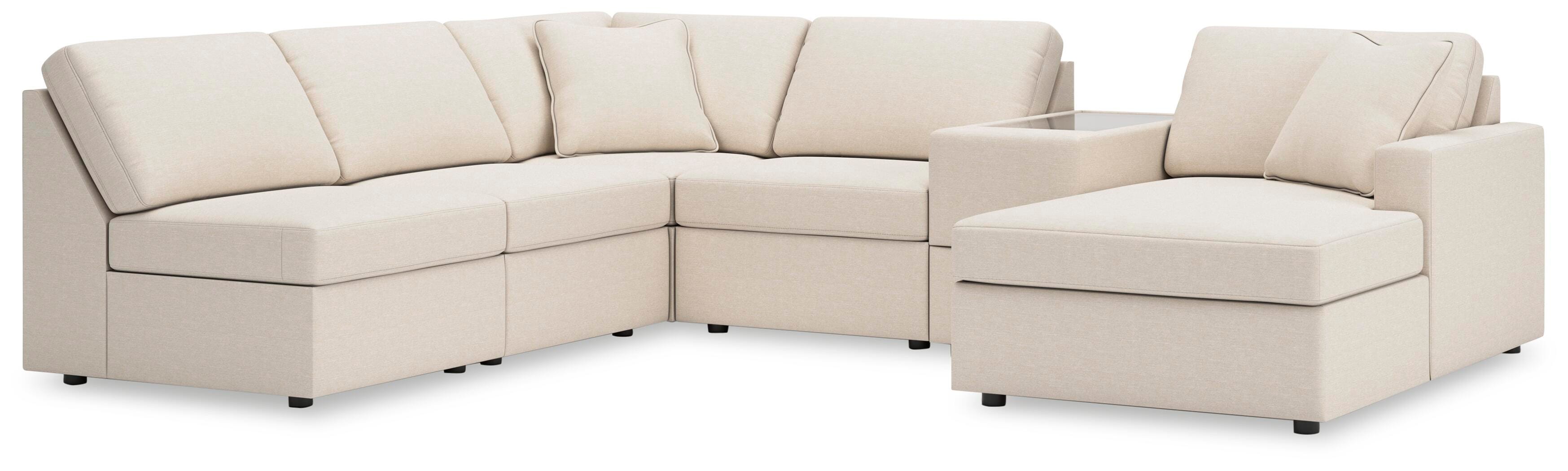 Modmax 6-Piece RAF Chaise Sectional and Storage Console in Oyster Performance Fabric and Next-Gen Nuvella