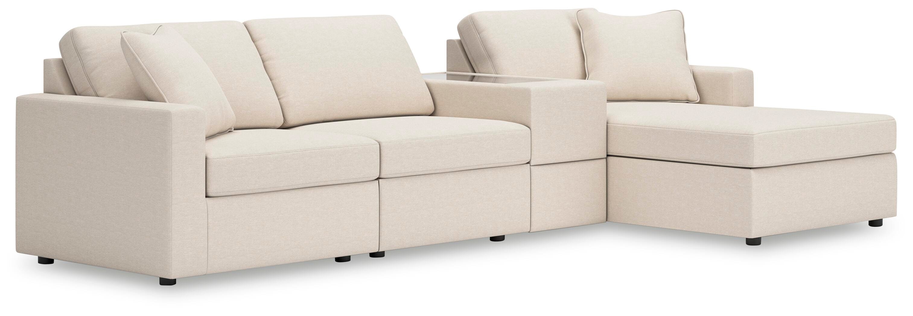 Modmax 4-Piece RAF Chaise Sectional and Storage Console in Oyster Performance Fabric and Next-Gen Nuvella