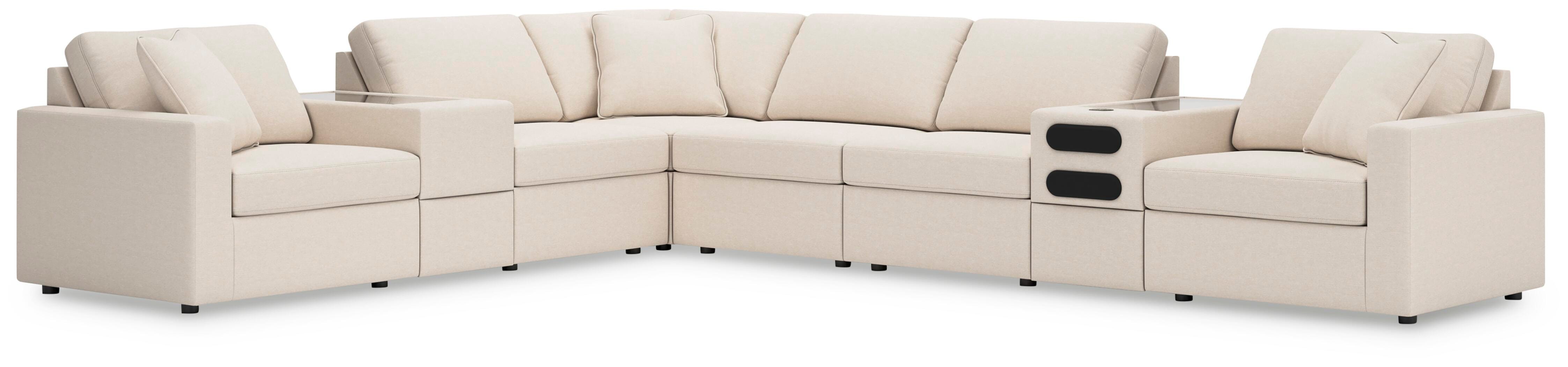 Modmax 8-Piece Sectional with Audio and Storage Consoles in Oyster Performance Fabric and Next-Gen Nuvella