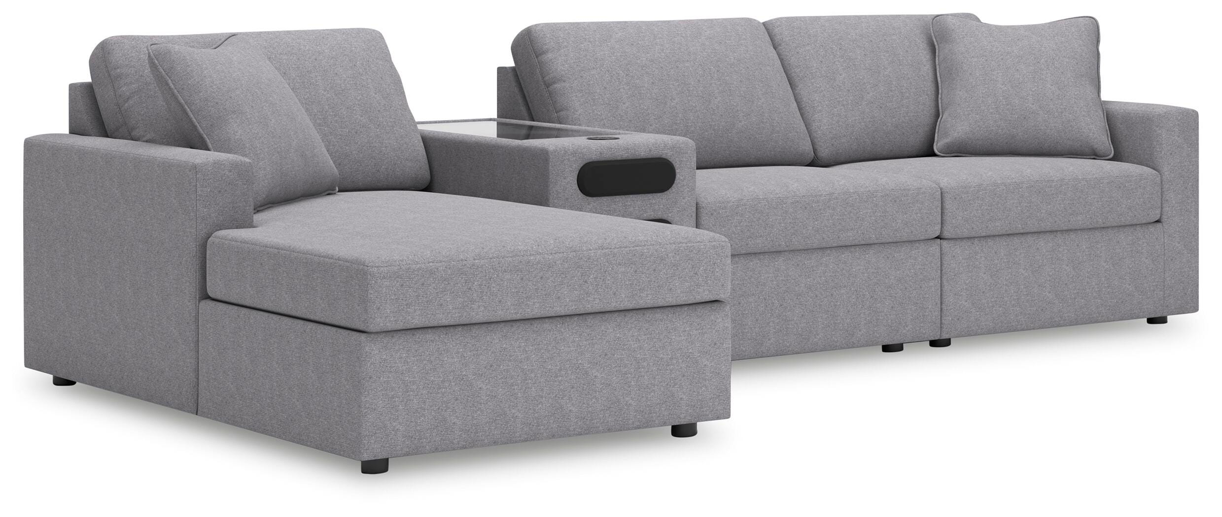 Modmax 4-Piece LAF Chaise Sectional and Audio Console in Granite Performance Fabric and Next-Gen Nuvella