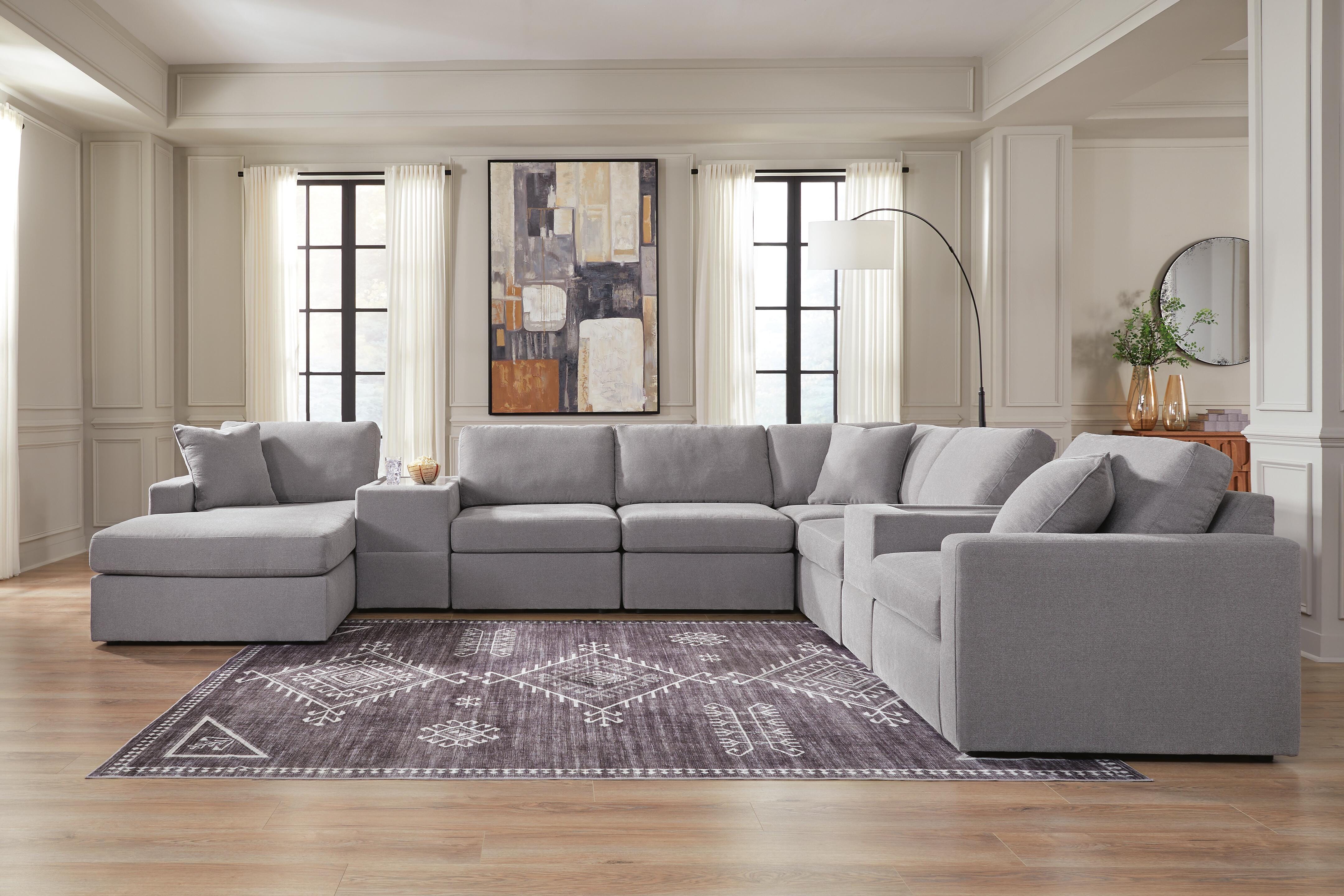 Modmax 8-Piece LAF Chaise Sectional and Storage Consoles in Granite Performance Fabric and Next-Gen Nuvella