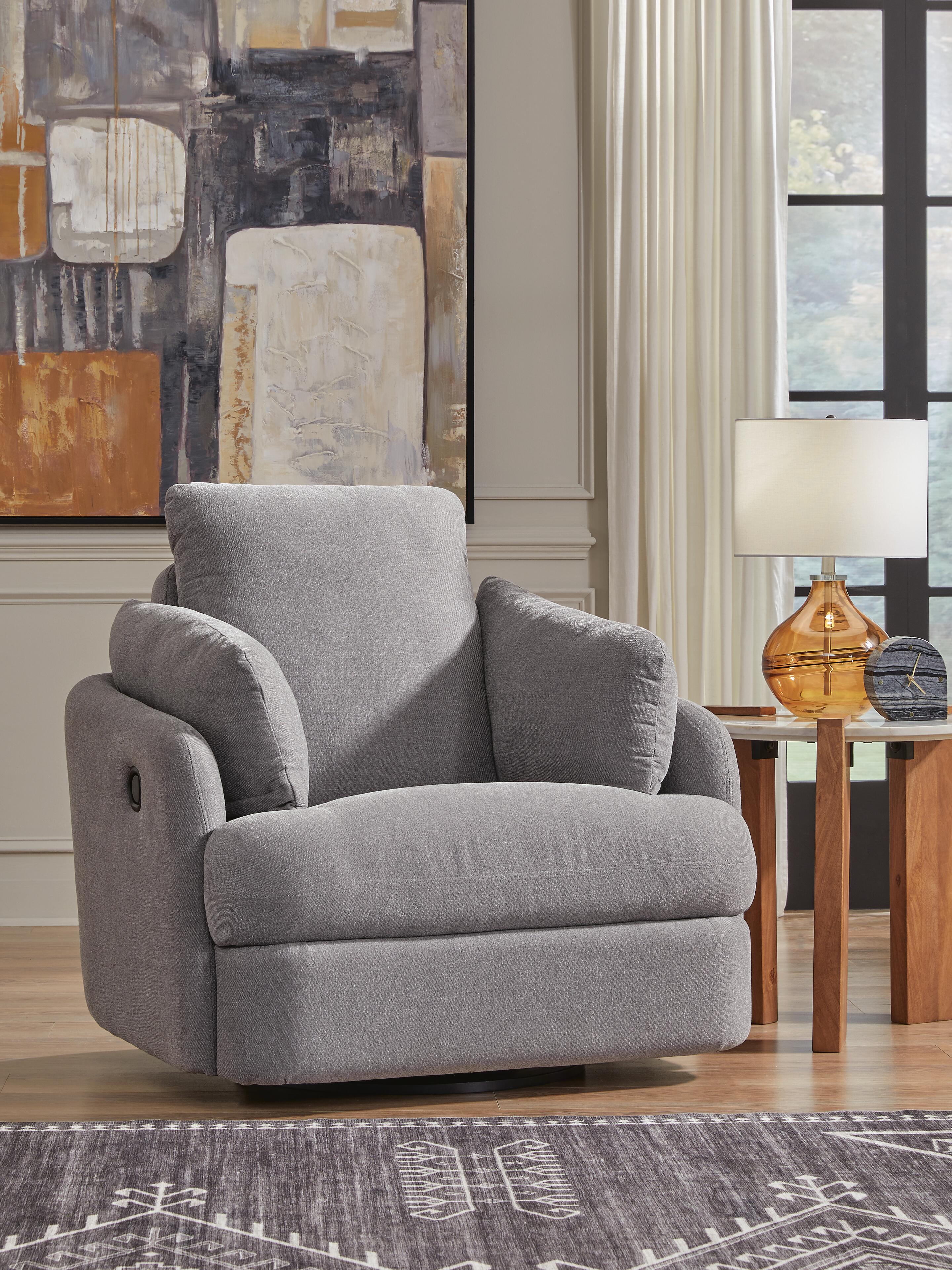 Modmax Swivel Glider Recliner in Granite Performance Fabric and Next-Gen Nuvella