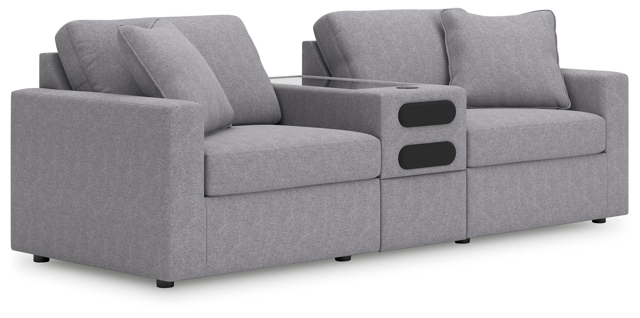 Modmax 3-Piece Sectional with Audio Console in Granite Performance Fabric and Next-Gen Nuvella