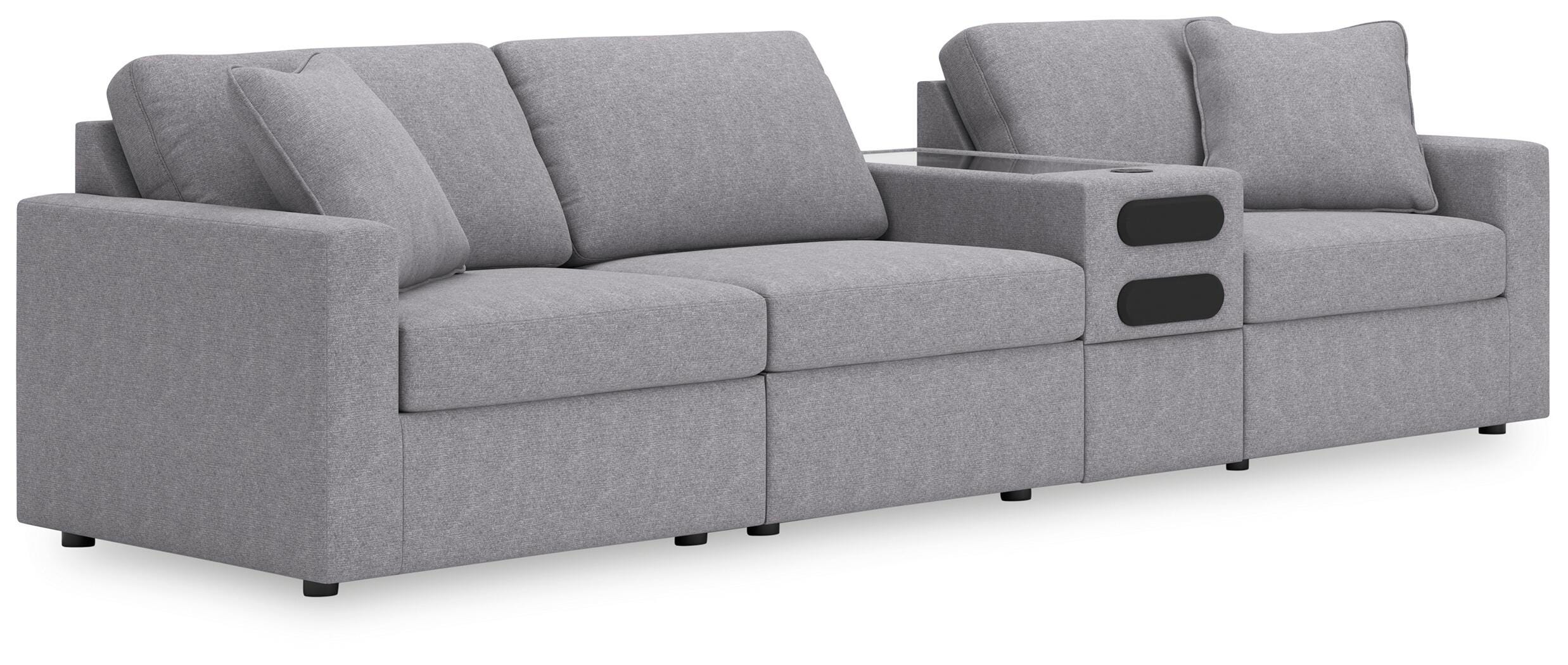 Modmax 4-Piece Sectional with Audio Console in Granite Performance Fabric and Next-Gen Nuvella