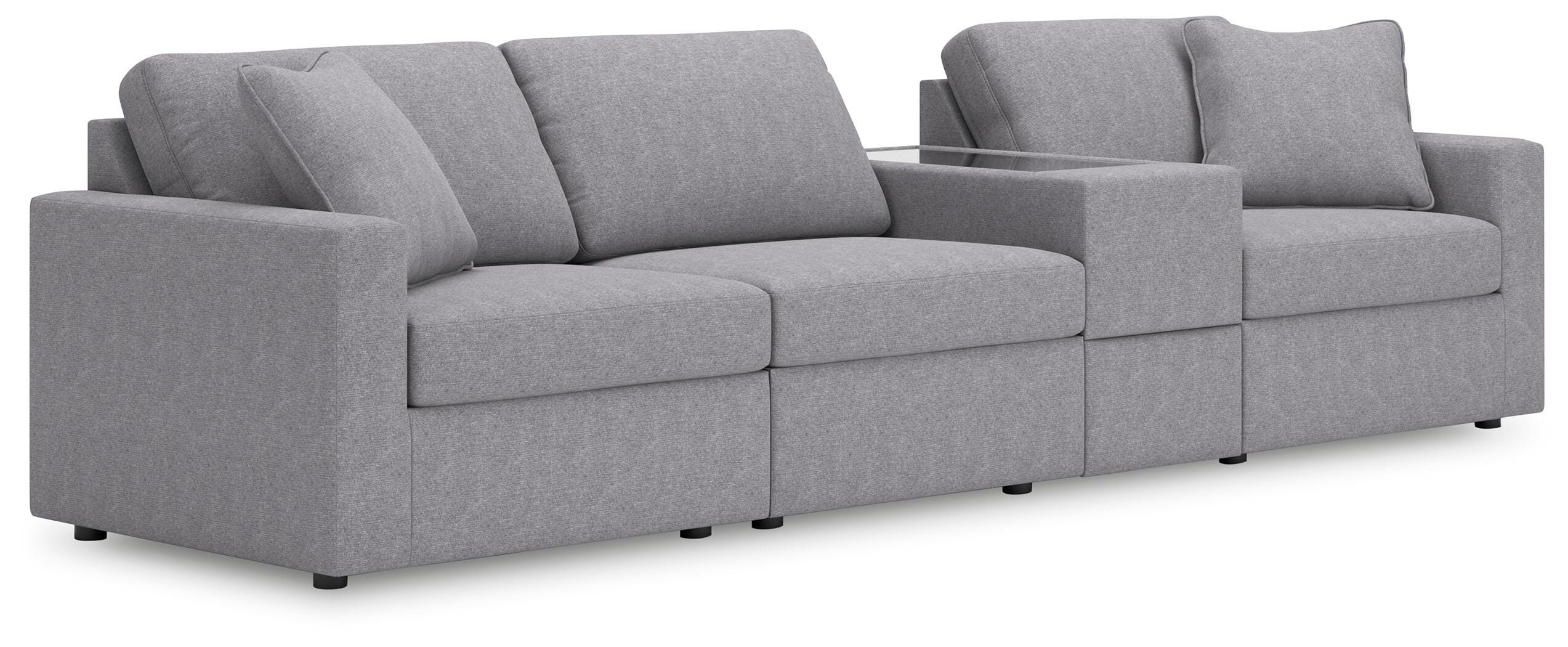Modmax 4-Piece Sectional with Storage Console in Granite Performance Fabric and Next-Gen Nuvella