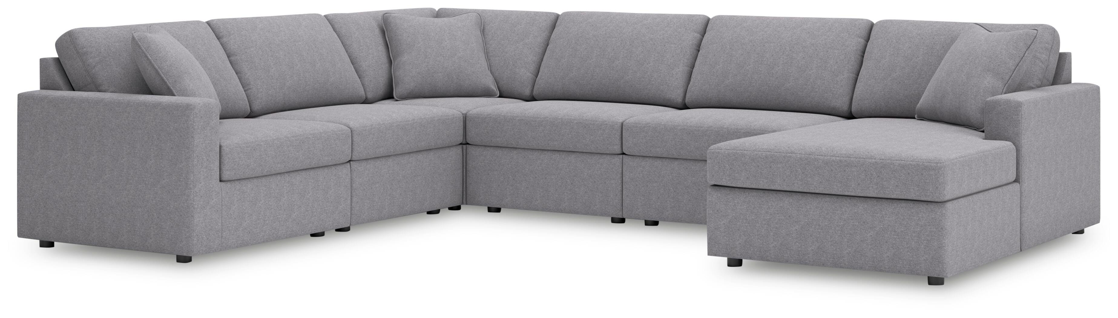 Modmax 6-Piece Sectional with RAF Chaise in Granite Performance Fabric and Next-Gen Nuvella