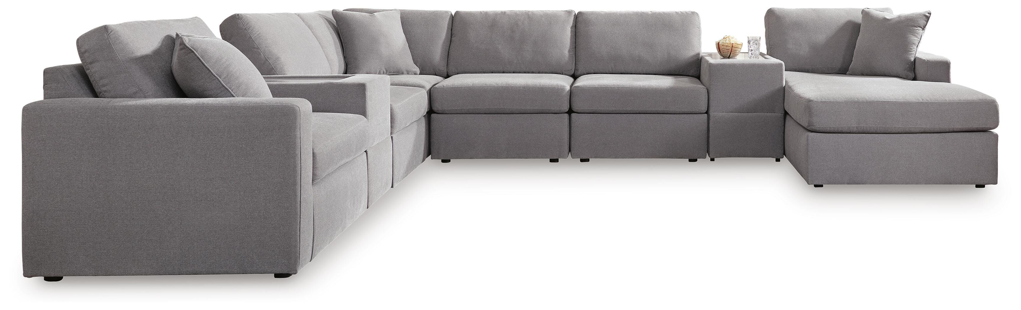 Modmax 8-Piece RAF Chaise Sectional and Storage Consoles in Granite Performance Fabric and Next-Gen Nuvella