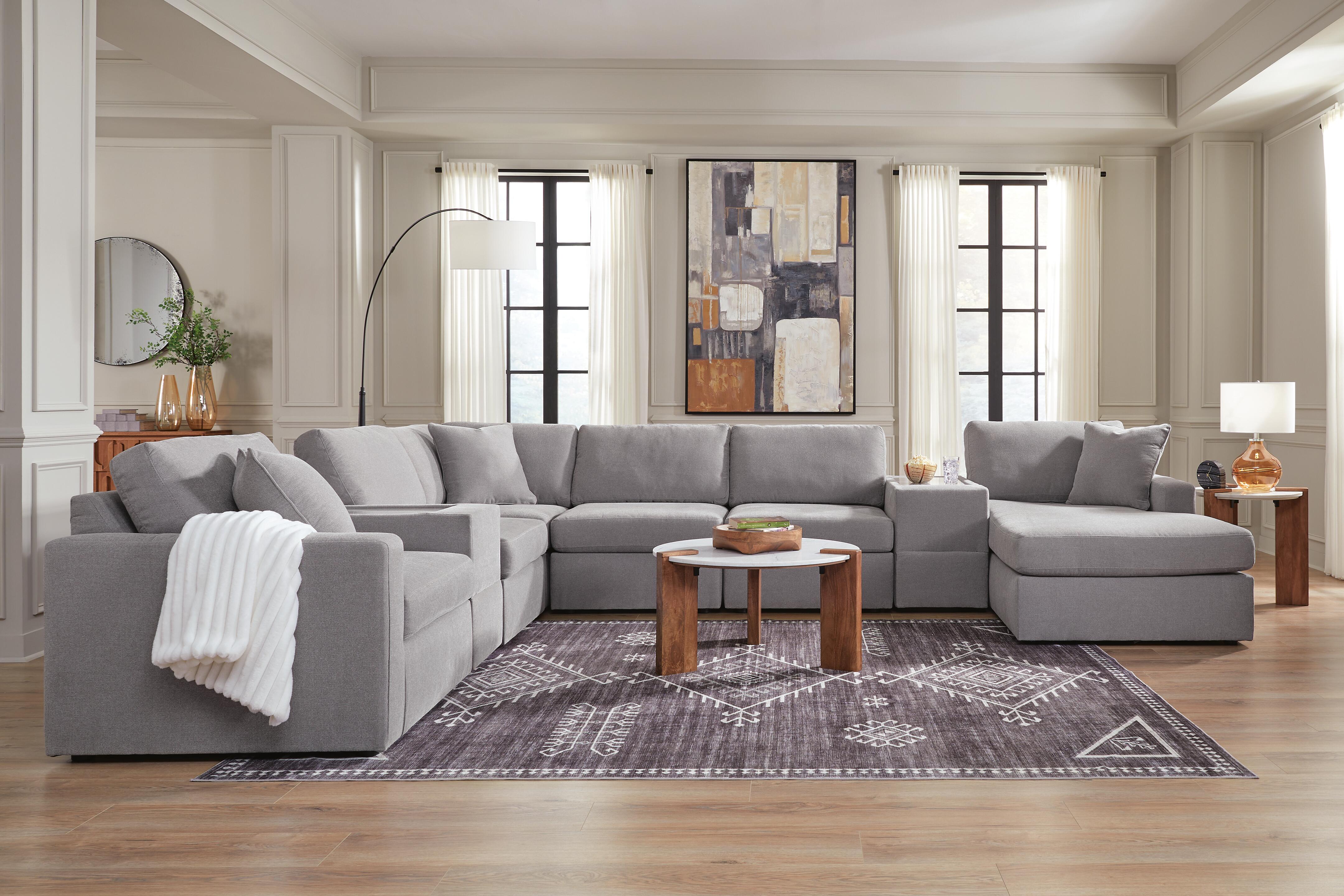 Modmax 8-Piece RAF Chaise Sectional and Storage Consoles in Granite Performance Fabric and Next-Gen Nuvella