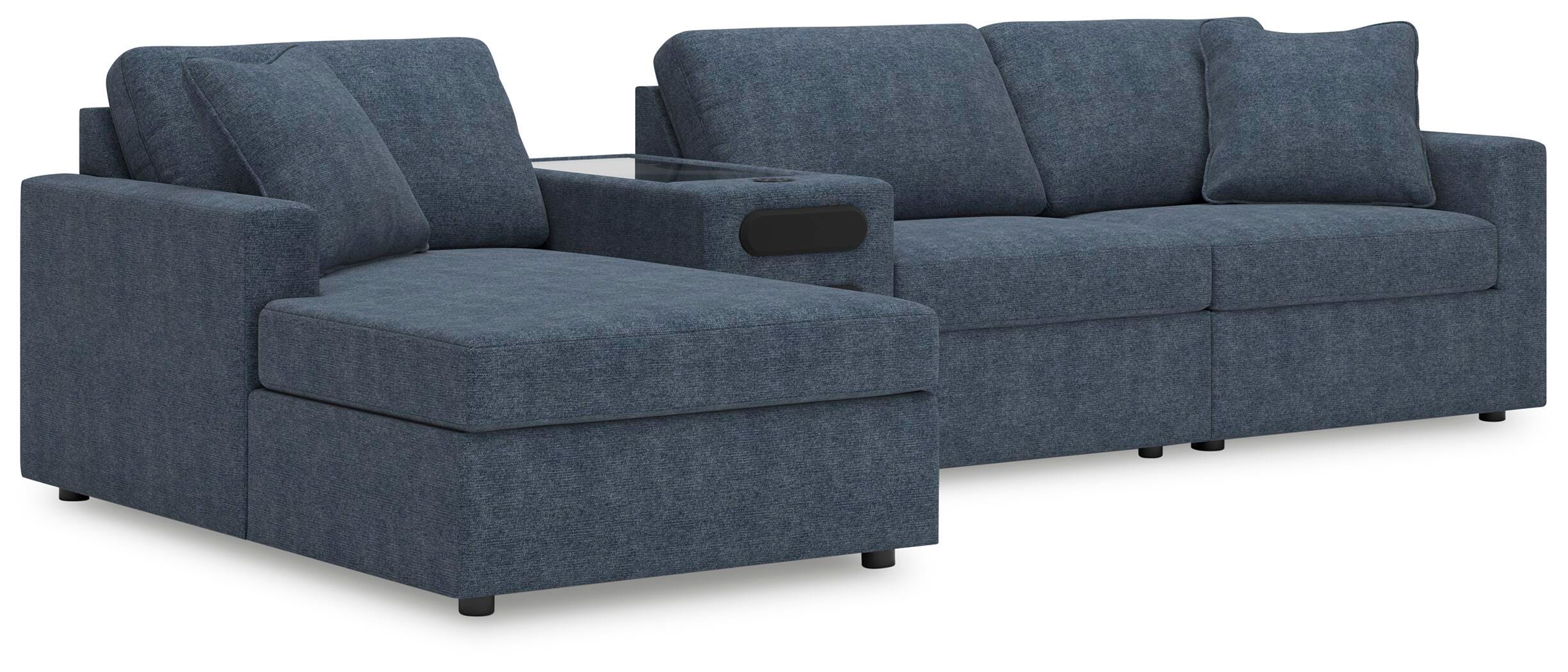 Modmax 4-Piece LAF Chaise Sectional and Audio Console in Ink Performance Fabric and Next-Gen Nuvella