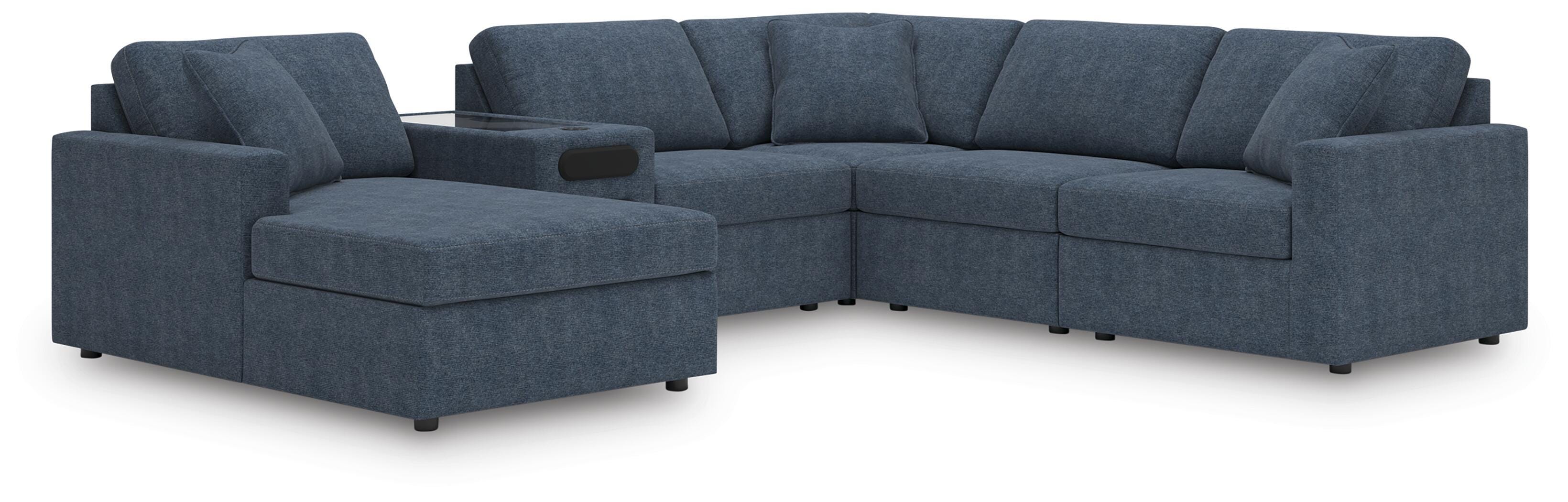 Modmax 6-Piece Sectional with Audio System and LAF Chaise in Ink Performance Fabric and Next-Gen Nuvella