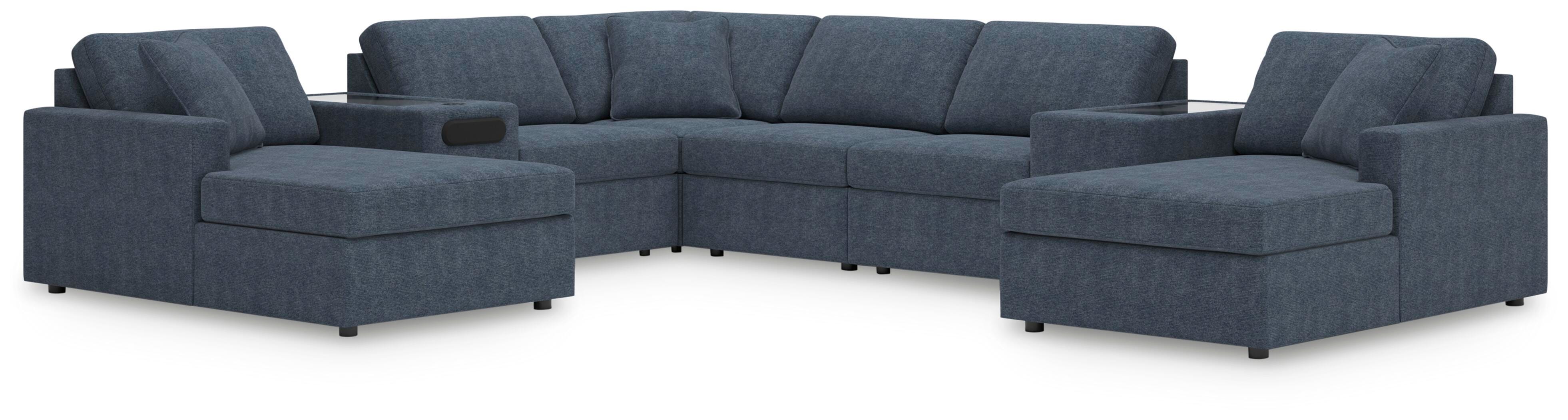 Modmax 8-Piece Double Chaise Sectional with Audio and Storage Consoles in Ink Performance Fabric and Next-Gen Nuvella