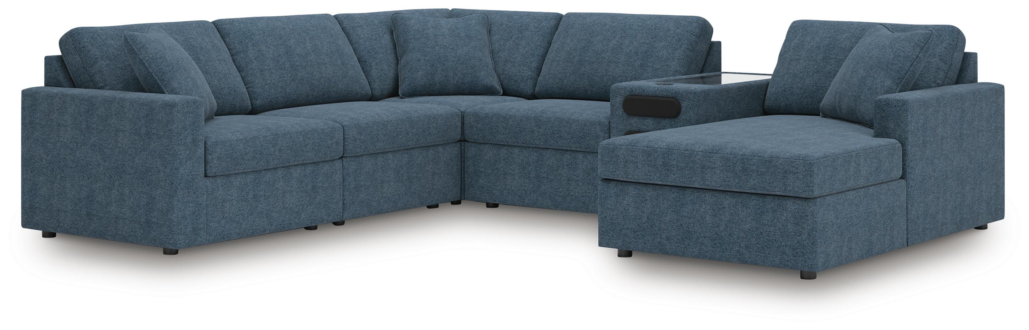 Modmax 6-Piece Sectional with Audio System and RAF Chaise in Ink Performance Fabric and Next-Gen Nuvella