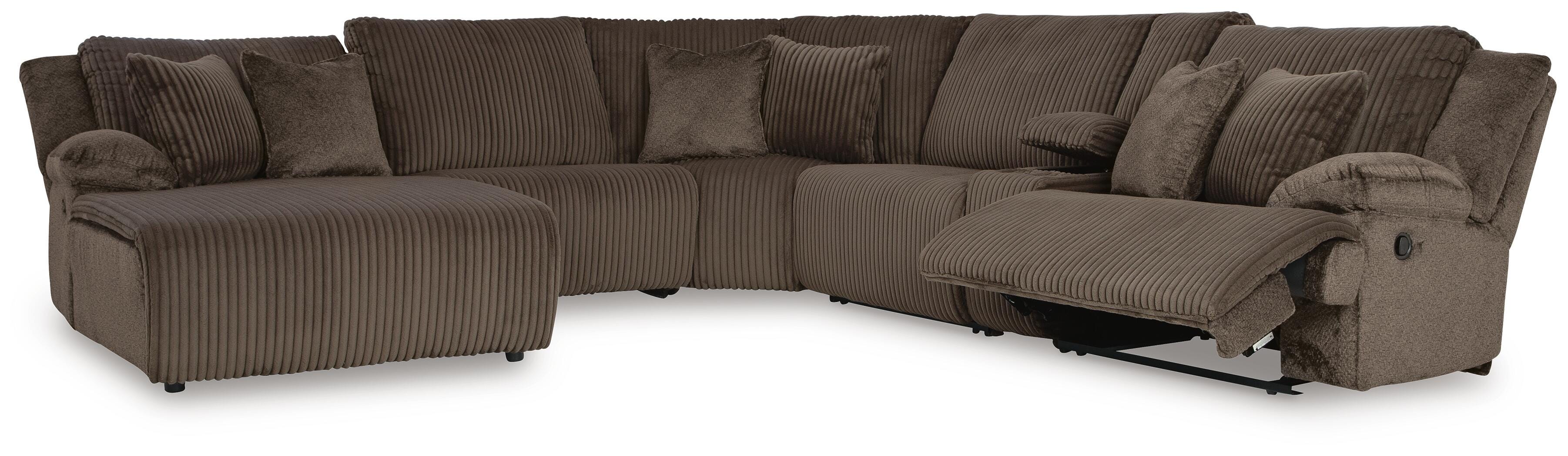 Top Tier 6-Piece LAF Chaise Reclining Sectional in Chocolate Velvet