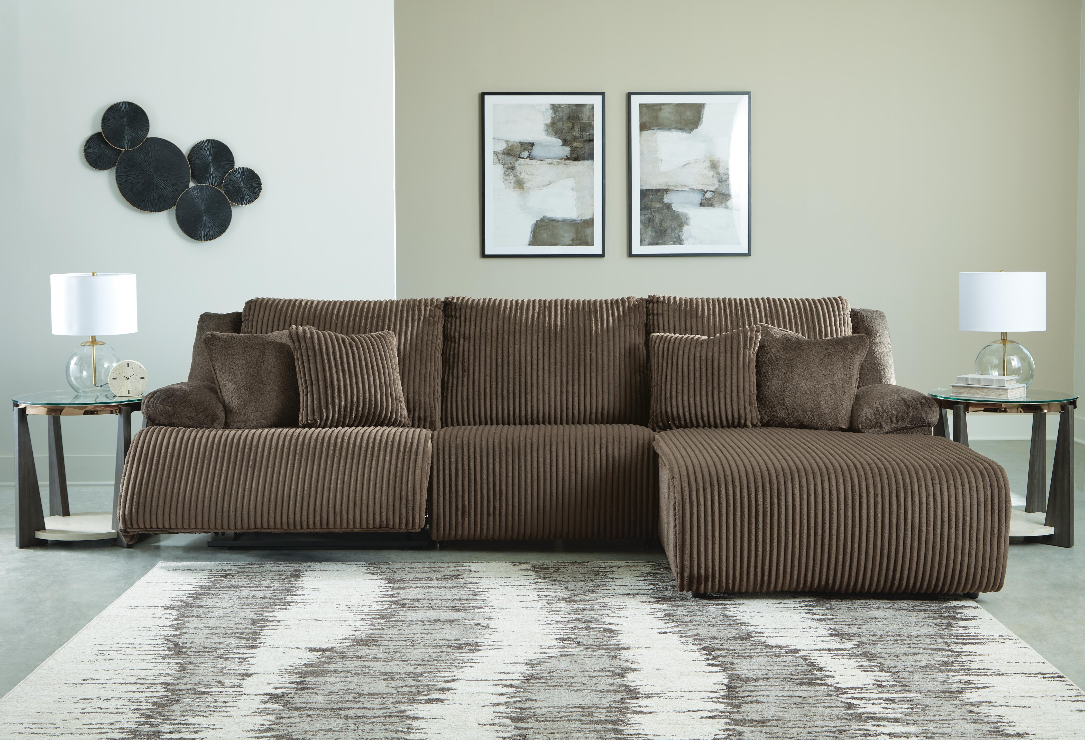Top Tier 3-Piece Reclining Sectional Sofa Chaise in Chocolate Velvet
