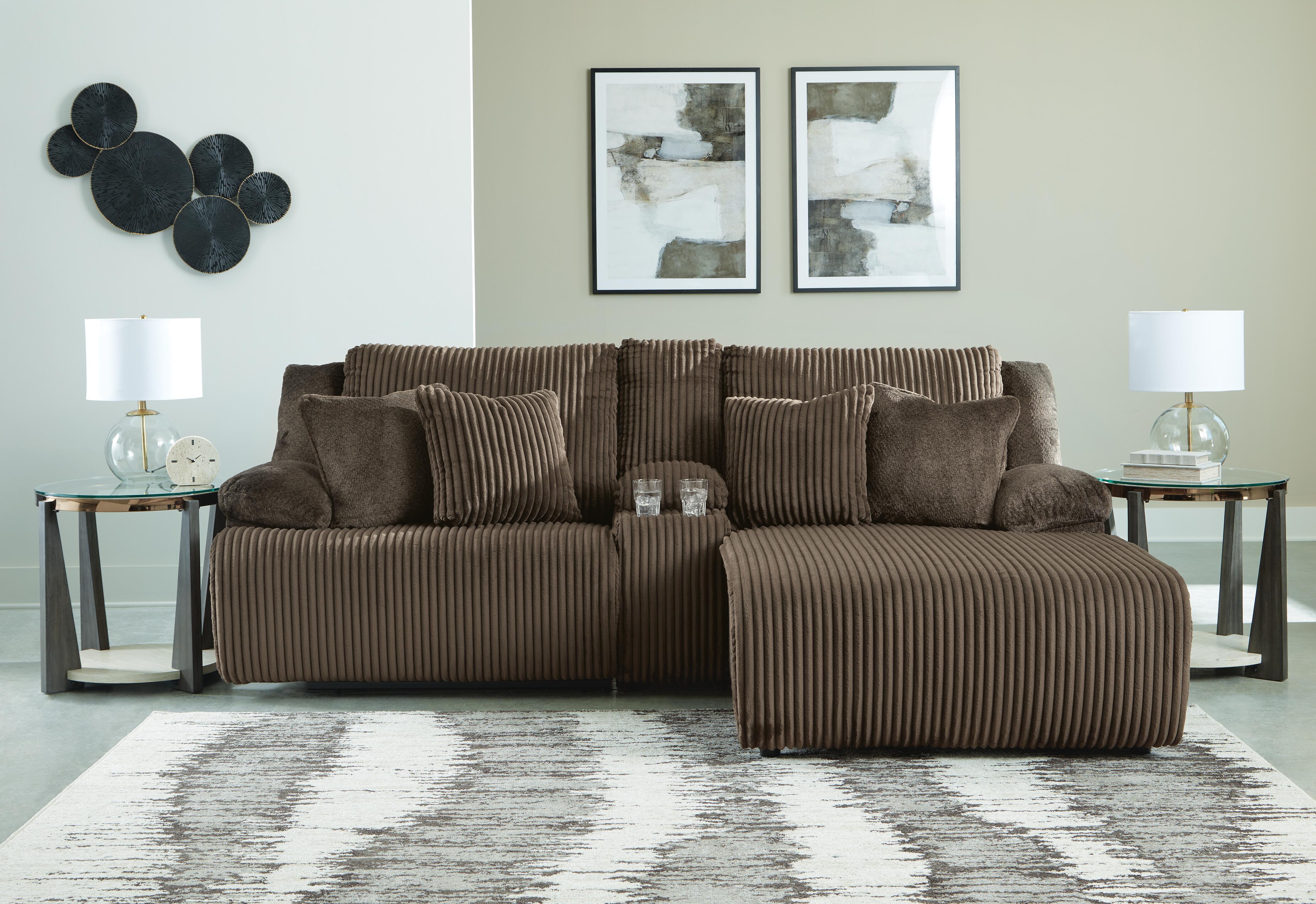 Top Tier 3-Piece Reclining Sectional Sofa with Chaise in Chocolate Velvet