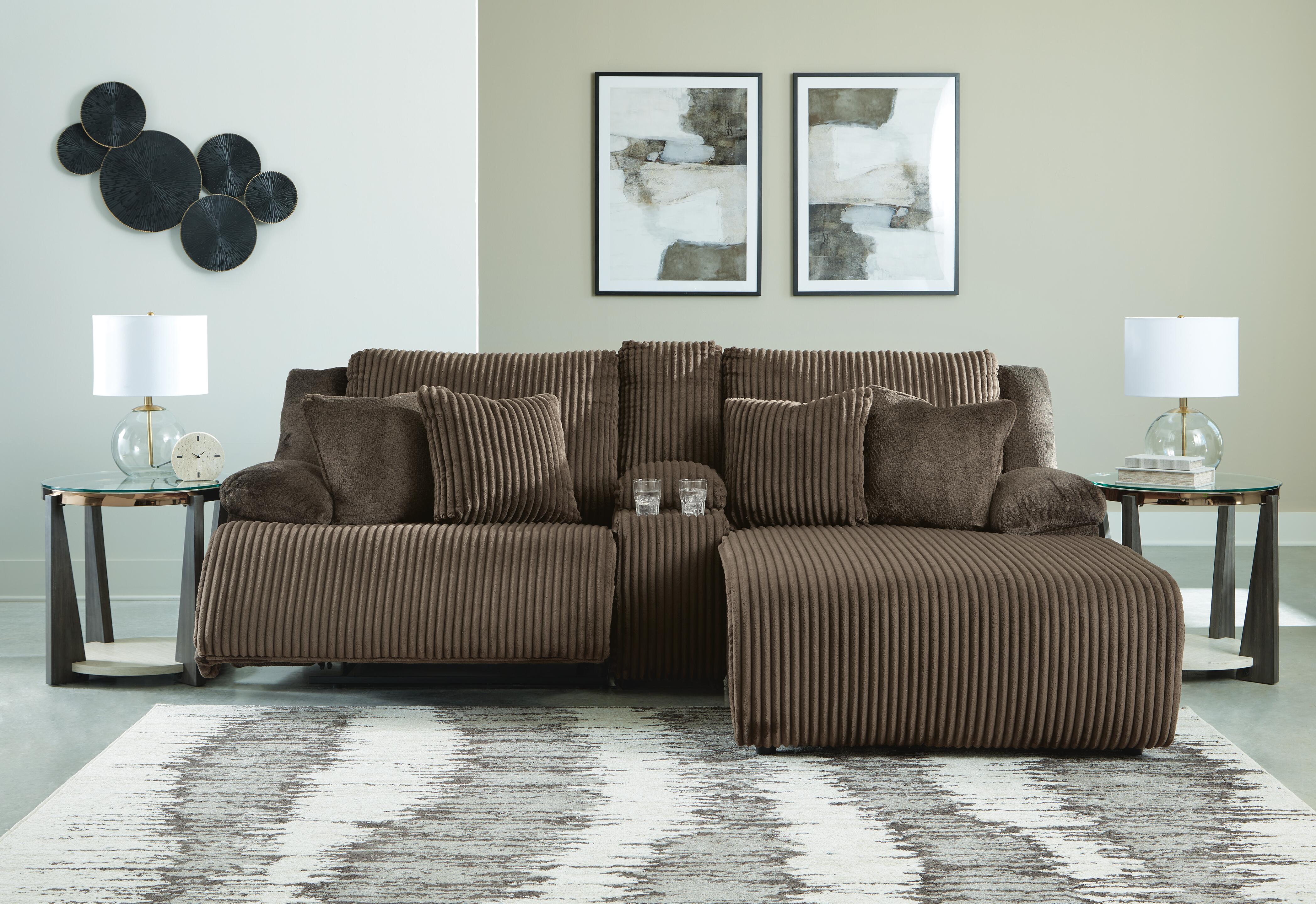 Top Tier 3-Piece Reclining Sectional Sofa with Chaise in Chocolate Velvet