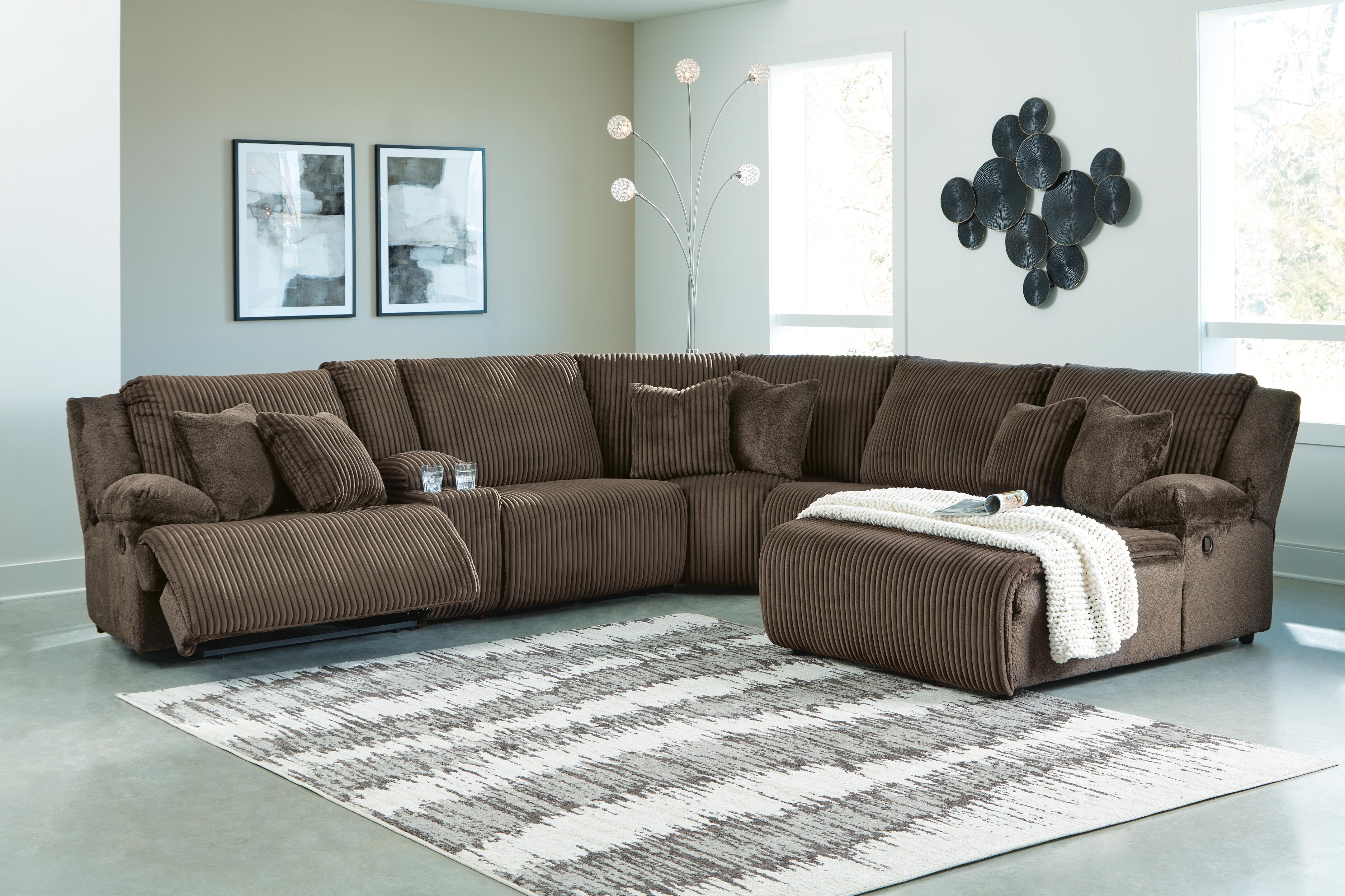 Top Tier 6-Piece Reclining Sectional with Chaise in Chocolate Velvet