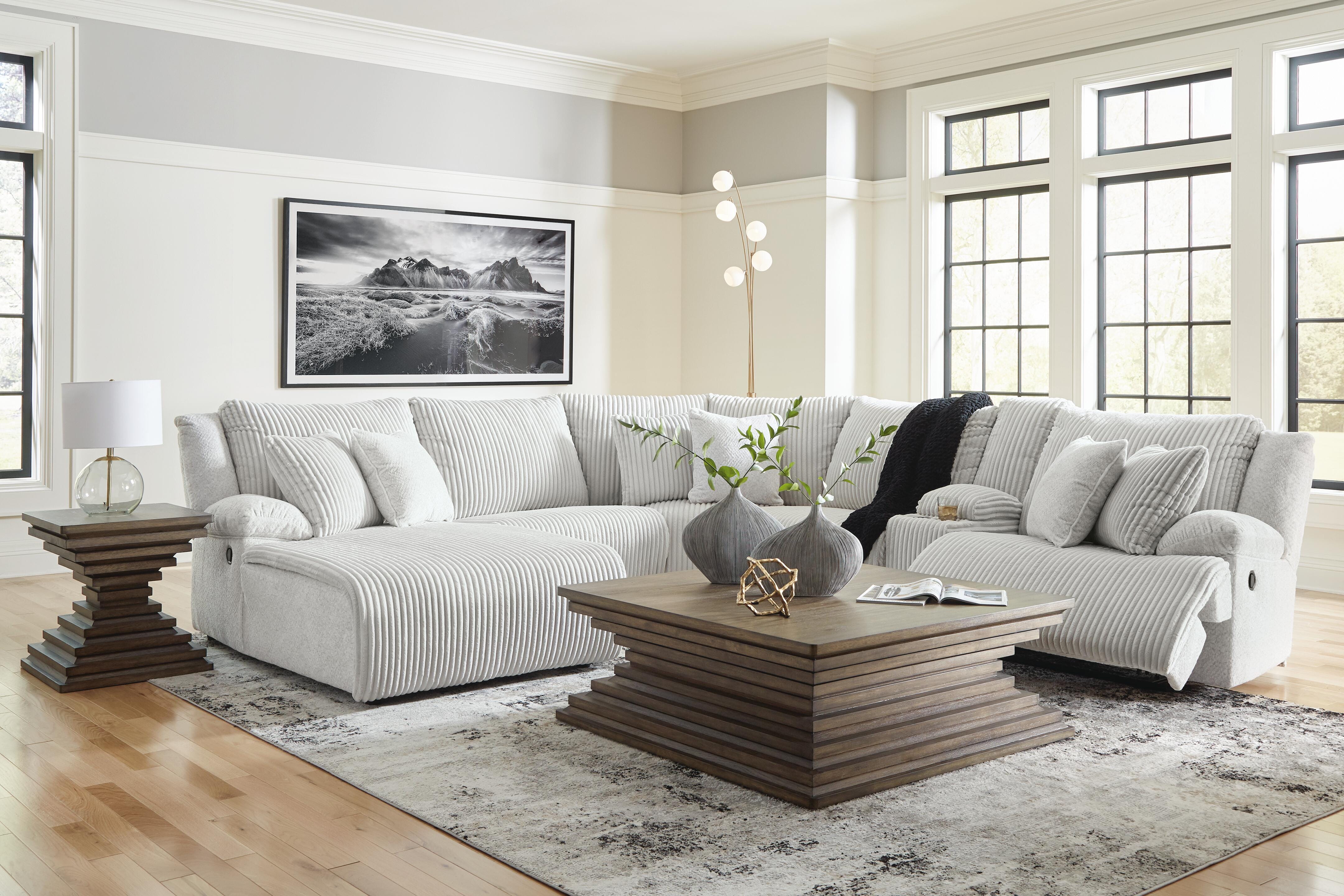 Top Tier 6-Piece LAF Chaise Reclining Sectional in Alloy Velvet