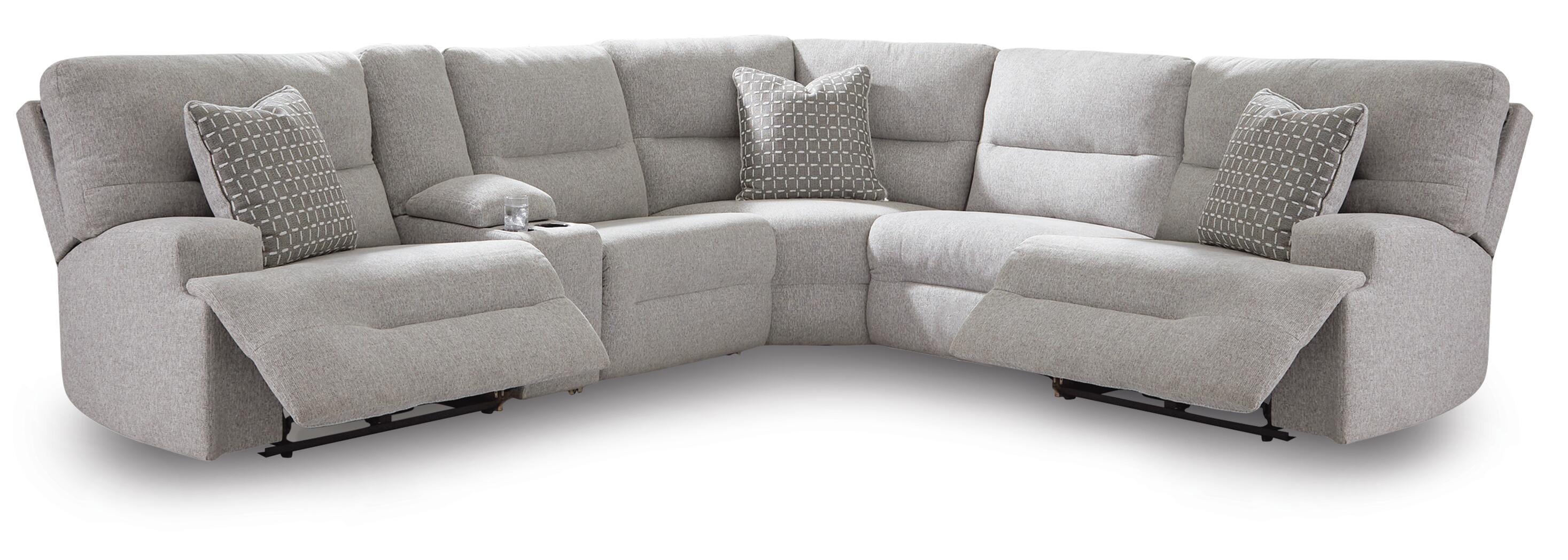 Acklen Place 6-Piece Power Reclining Sectional in Pewter Performance Fabric and Next-Gen Nuvella