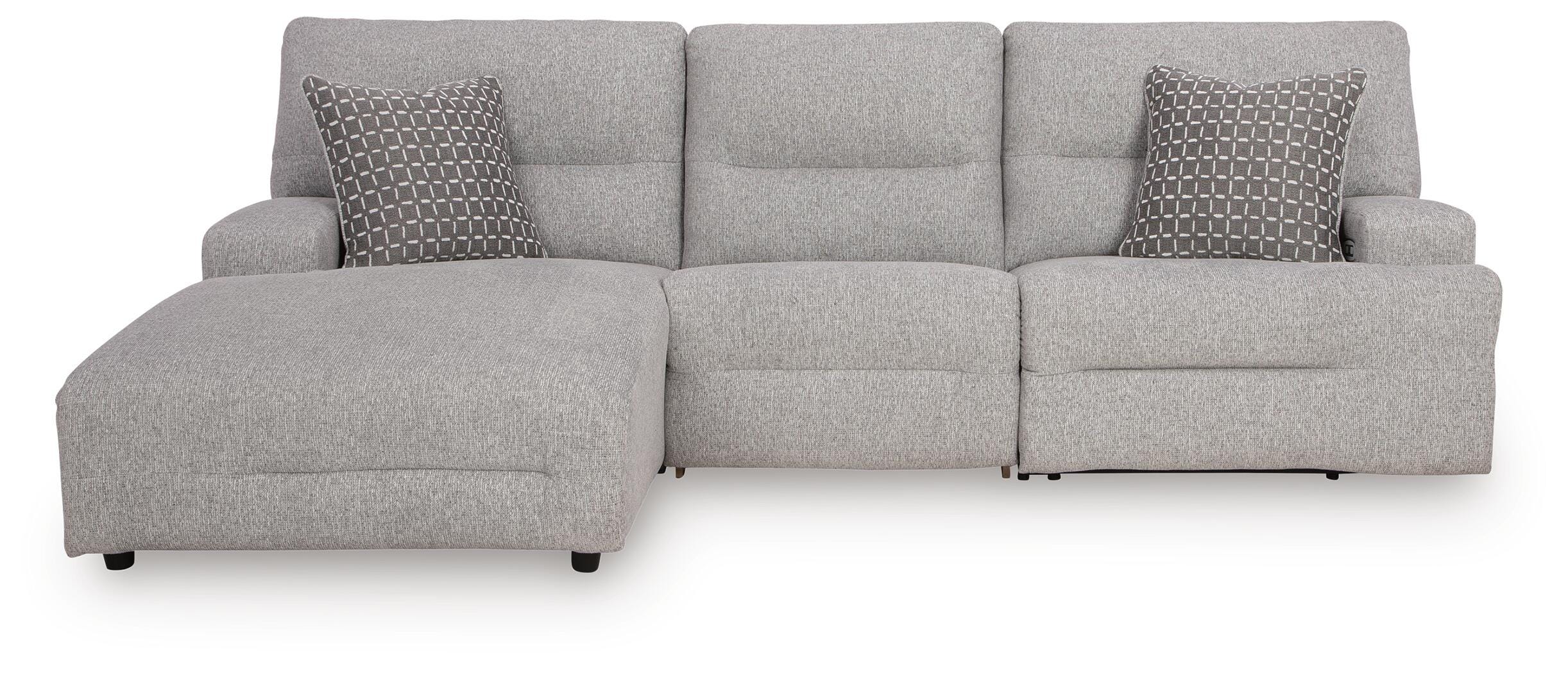 Acklen Place 3-Piece Power Reclining Sectional with LAF Chaise in Pewter Performance Fabric and Next-Gen Nuvella