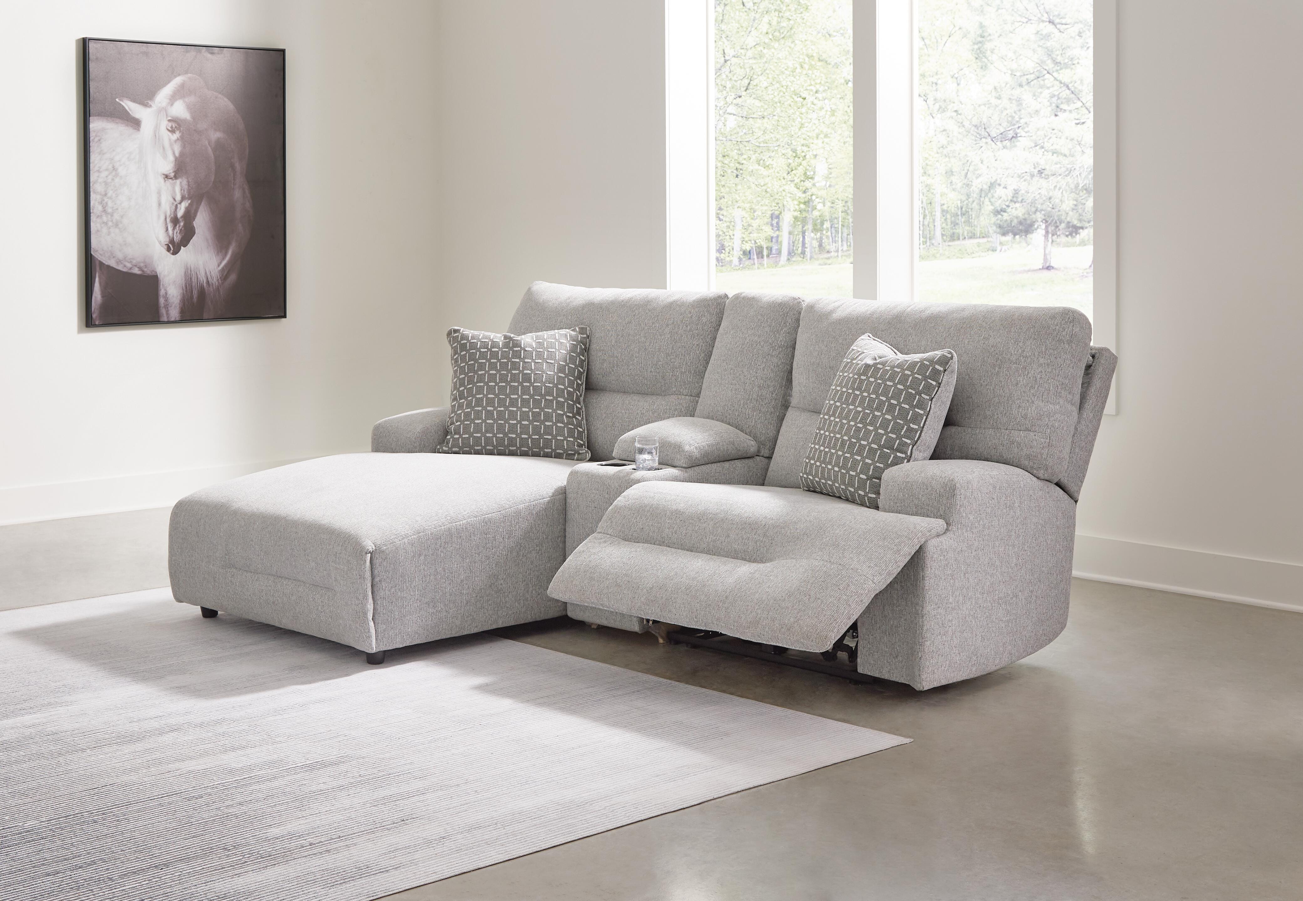 Acklen Place 3-Piece LAF Chaise Power Reclining Sectional Sofa in Pewter Performance Fabric and Next-Gen Nuvella