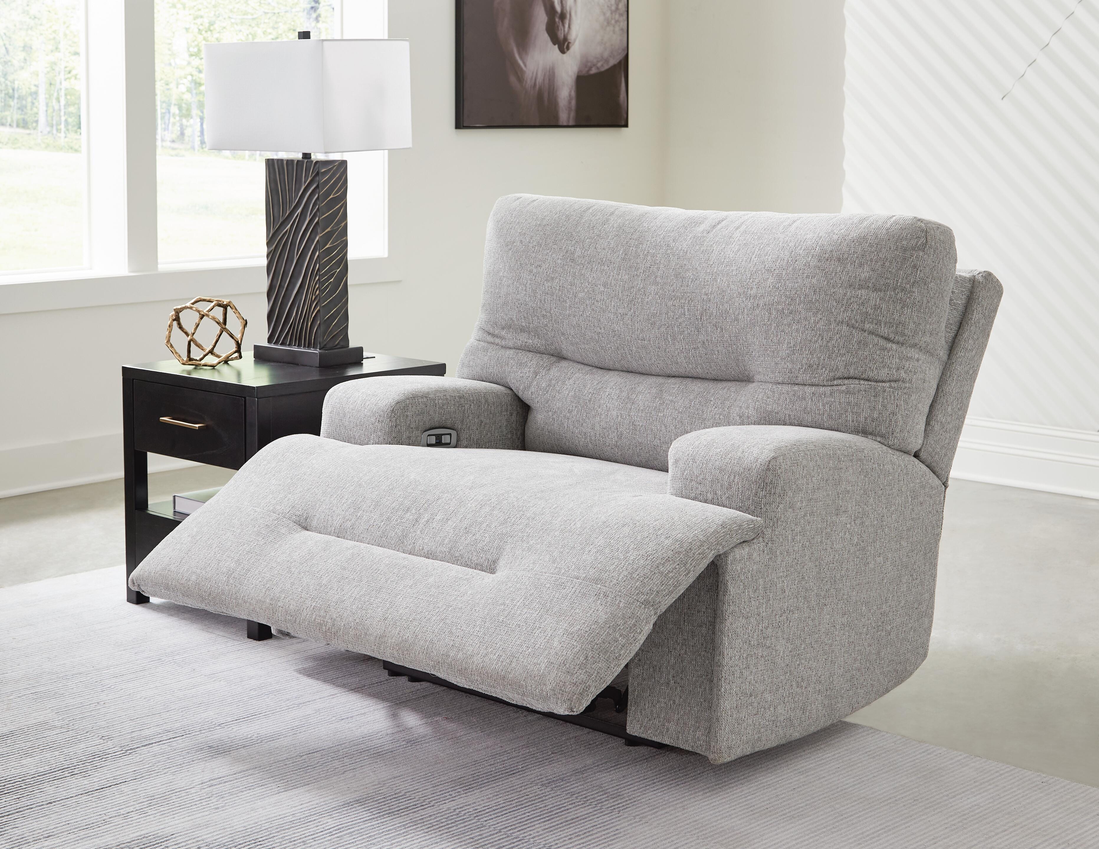Acklen Place Wide Seat Power Recliner in Pewter Performance Fabric and Next-Gen Nuvella