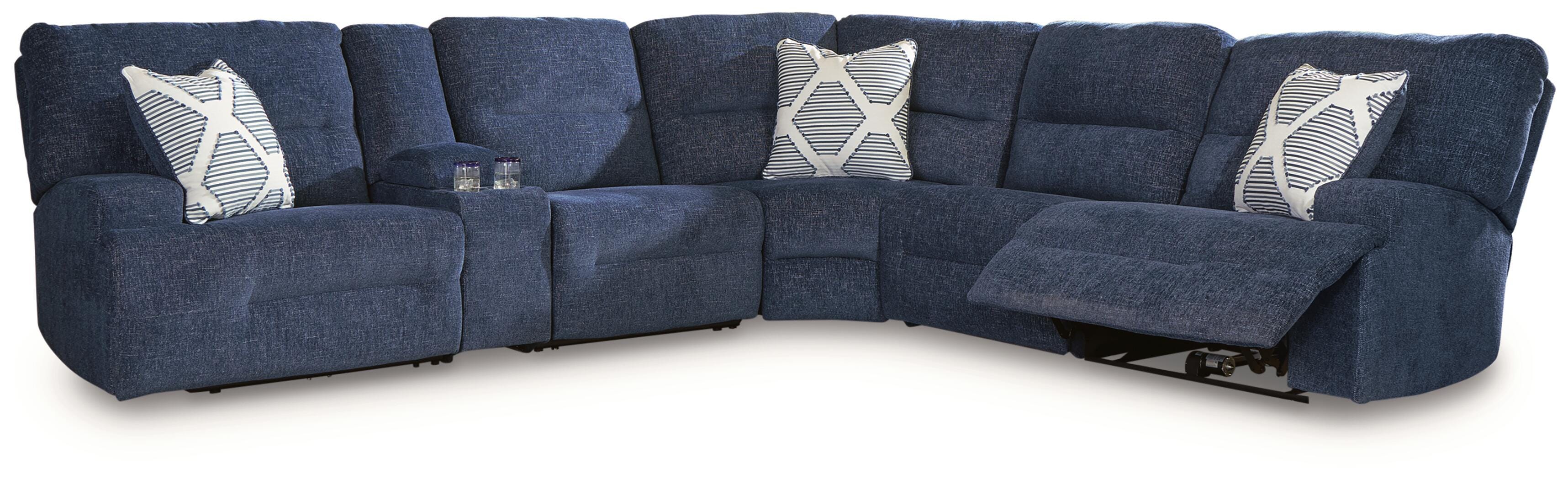 Acklen Place 6-Piece Power Reclining Sectional in Navy Performance Fabric and Next-Gen Nuvella