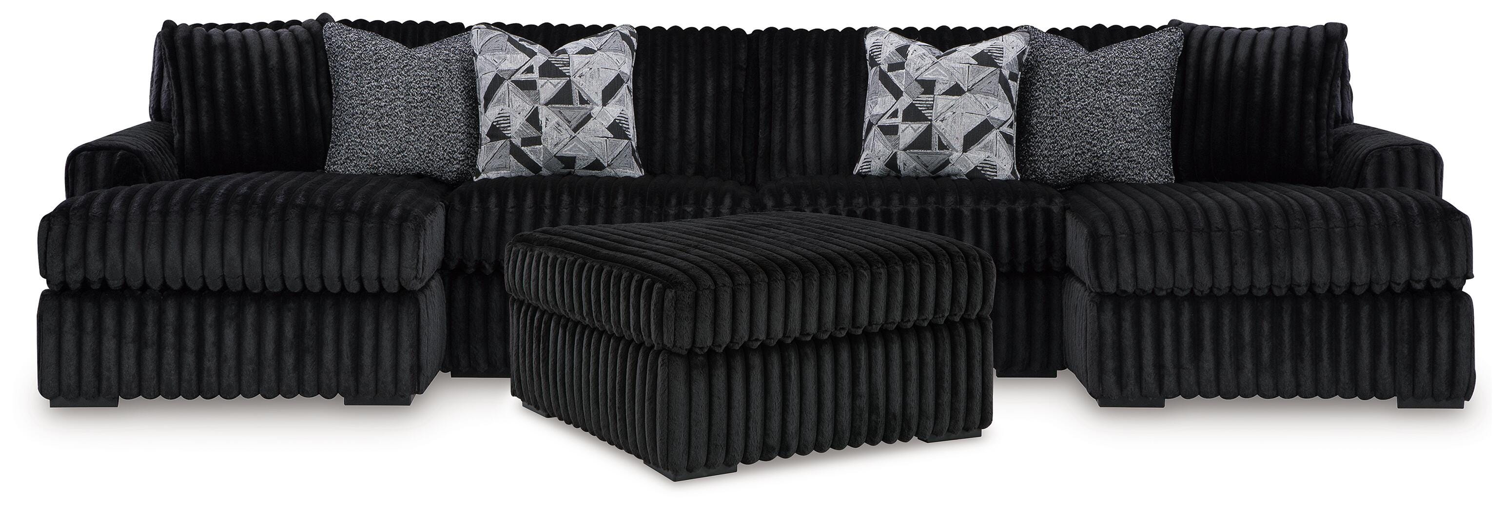 Midnight-Madness 3-Piece Sectional with Double Chaise and Ottoman in Onyx