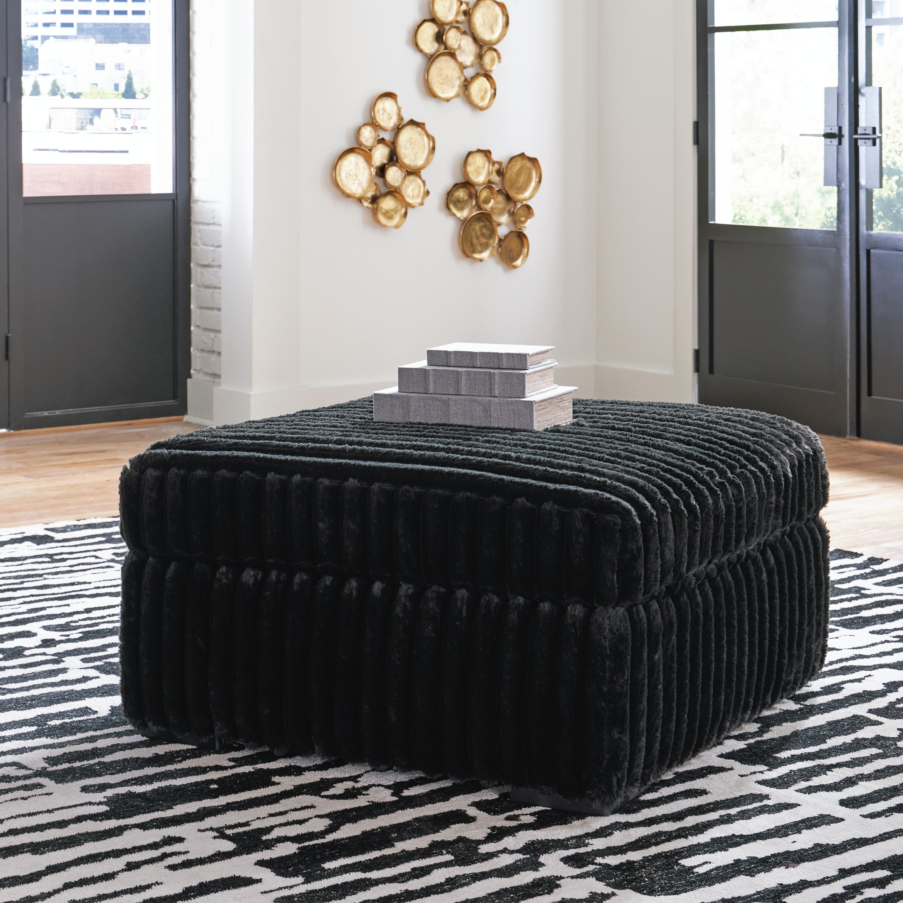 Midnight-Madness Onyx Corduroy Oversized Accent Ottoman
