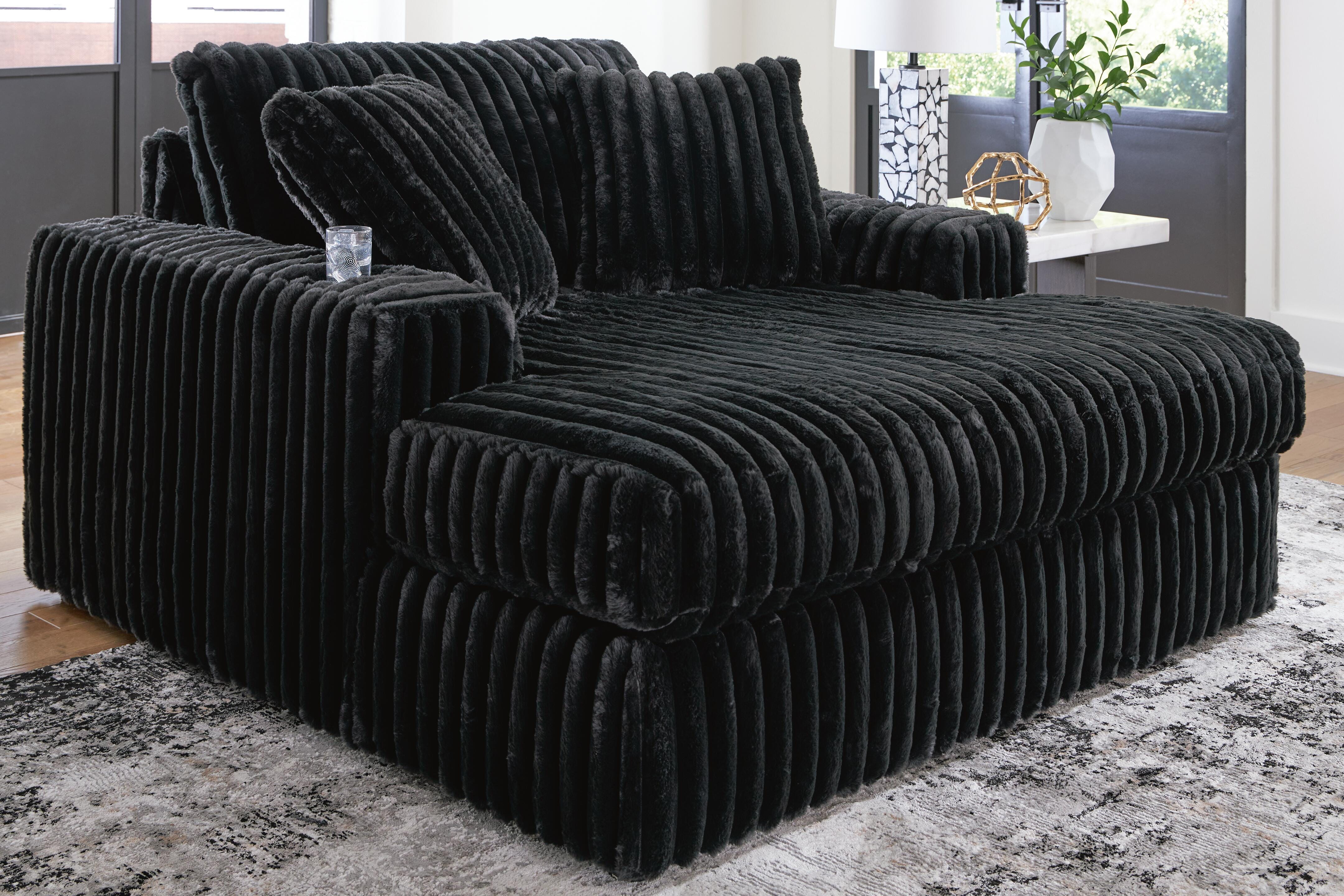 Midnight-Madness Oversized Chaise in Onyx Velvet
