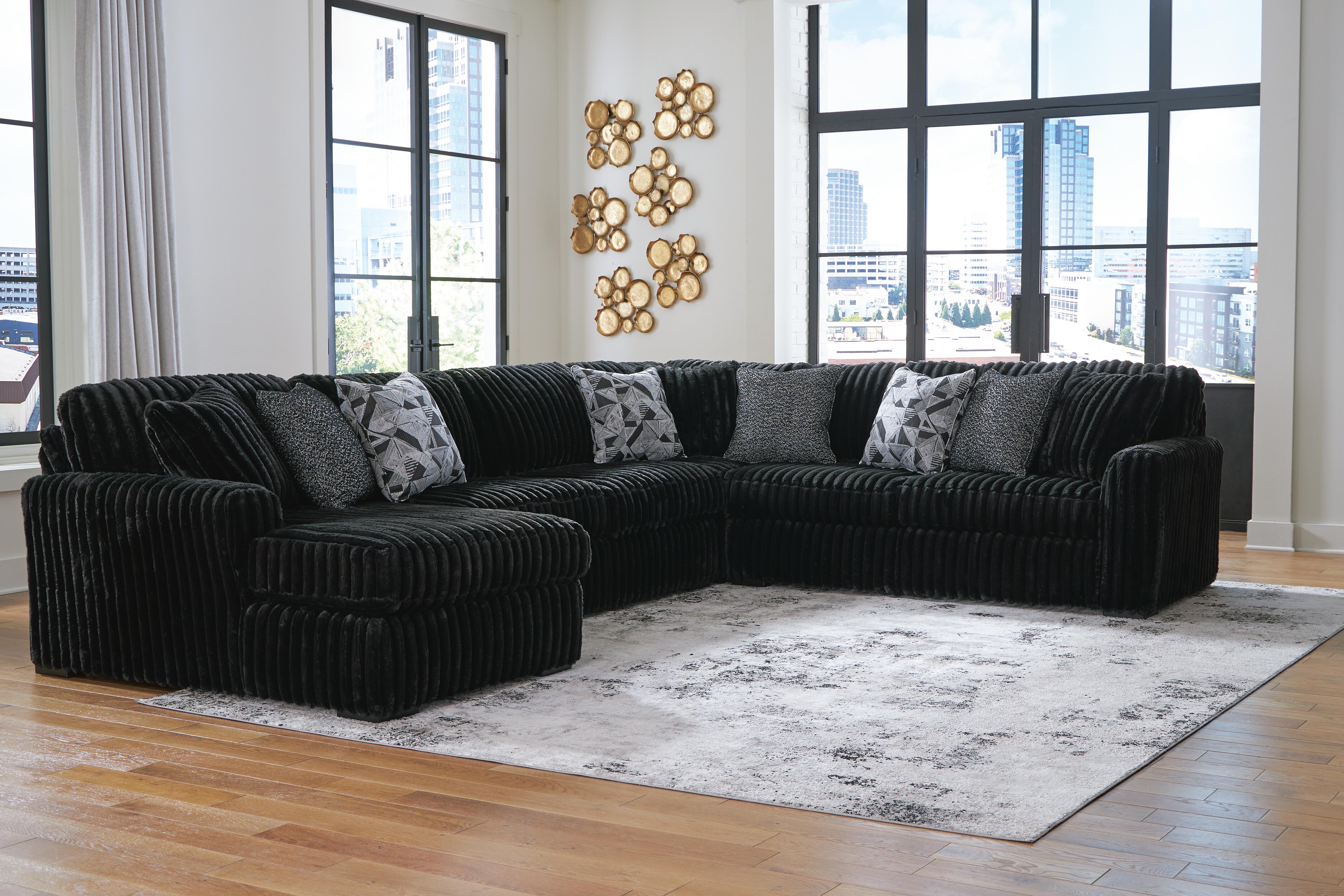 Midnight-Madness 4-Piece Sectional with LAF Chaise in Onyx Velvet