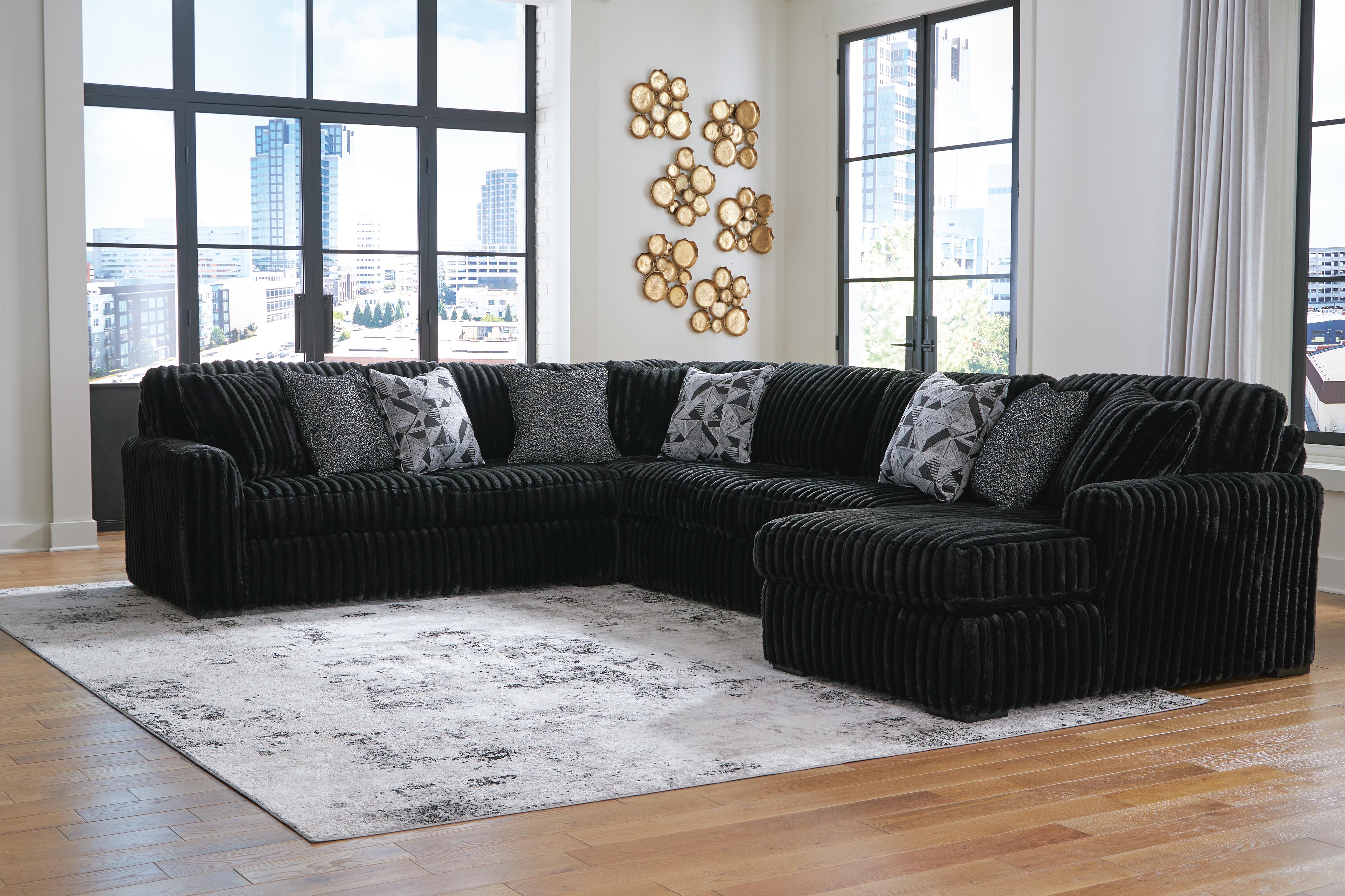 Midnight-Madness 4-Piece RAF Chaise Sectional in Onyx Velvet