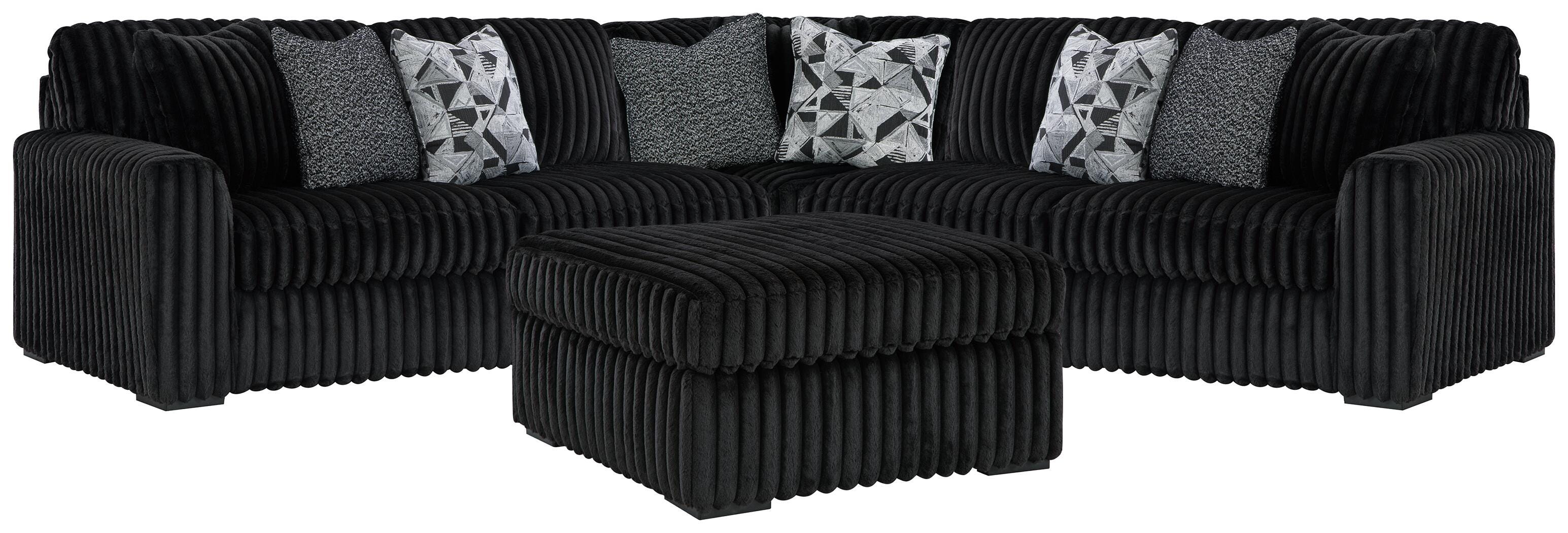 Midnight-Madness 3-Piece Sectional and Oversized Ottoman in Onyx