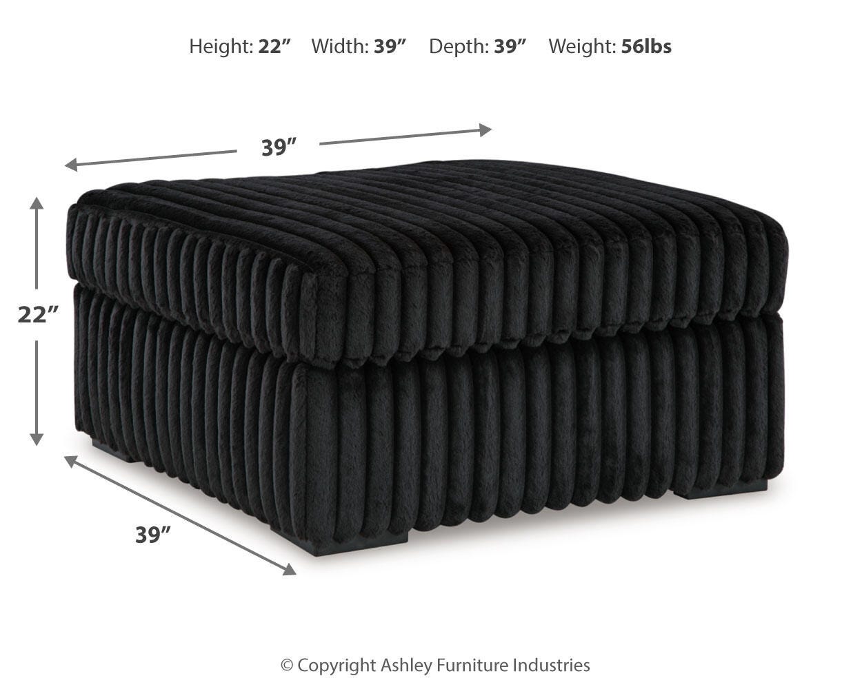Midnight-Madness 3-Piece Sectional and Oversized Ottoman in Onyx