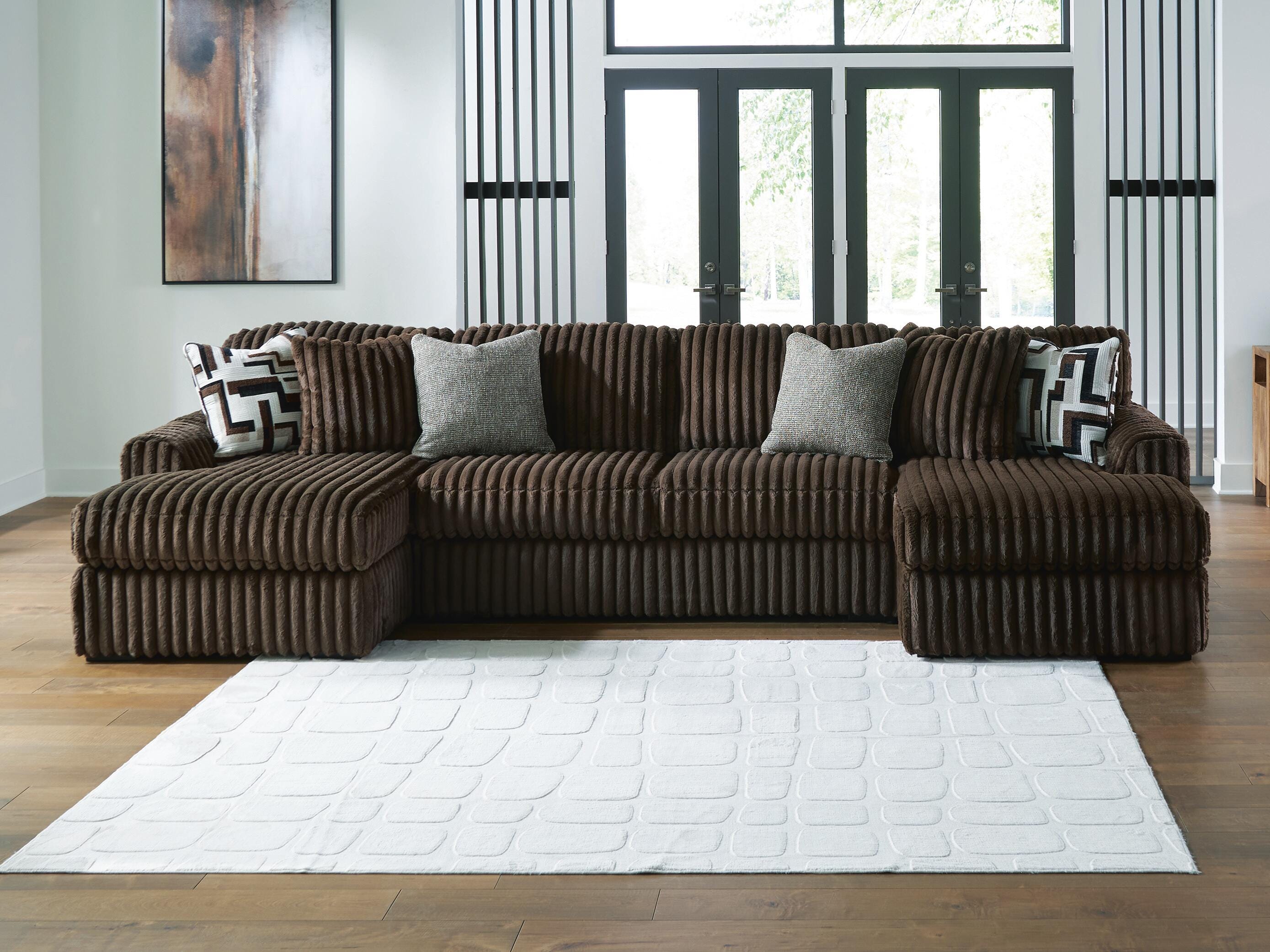Midnight-Madness 3-Piece Double Chaise Sectional in Chocolate Velvet