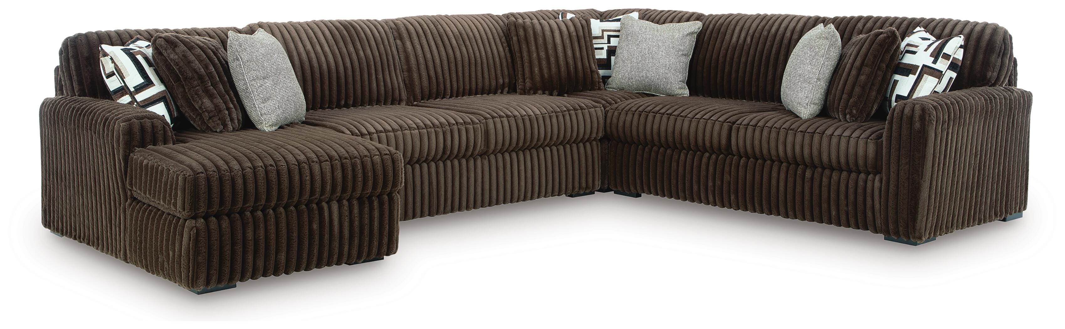 Midnight-Madness 4-Piece Sectional with LAF Chaise in Chocolate Velvet