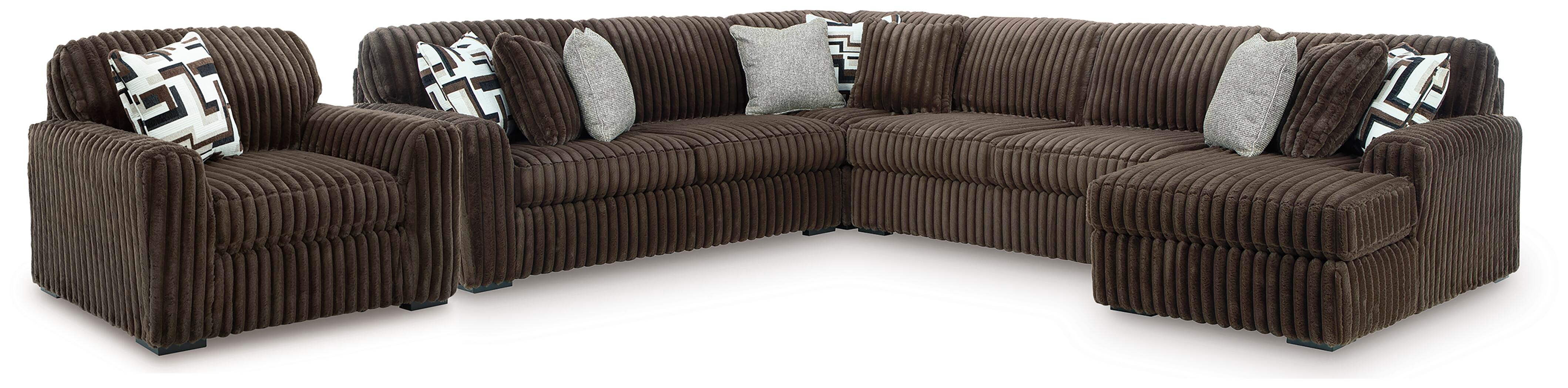 Midnight-Madness 4-Piece Sectional and Oversized Chair in Chocolate