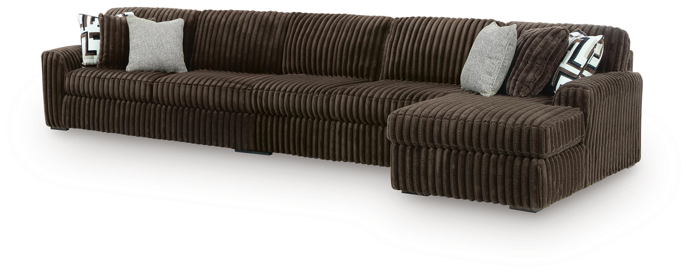 Midnight-Madness 3-Piece Sectional with RAF Chaise in Chocolate Velvet