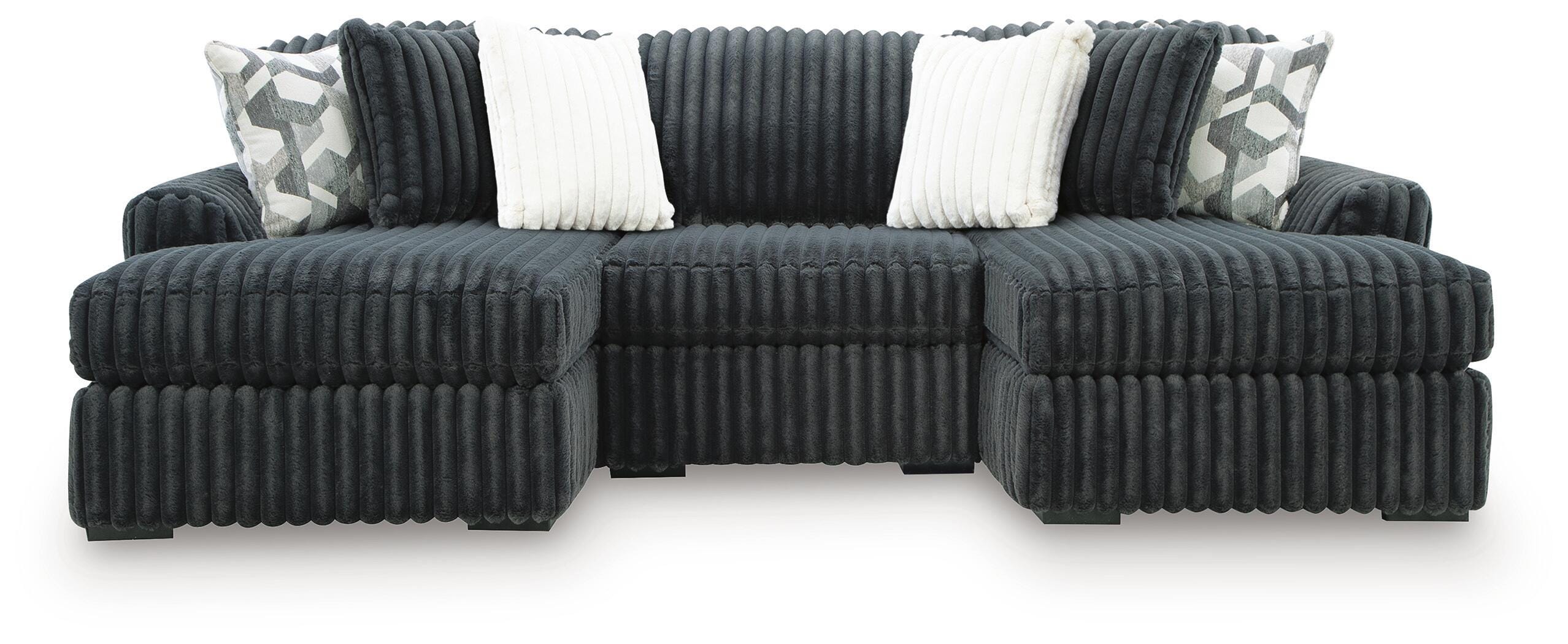 Midnight-Madness 3-Piece Sectional with Double Chaise in Gunmetal