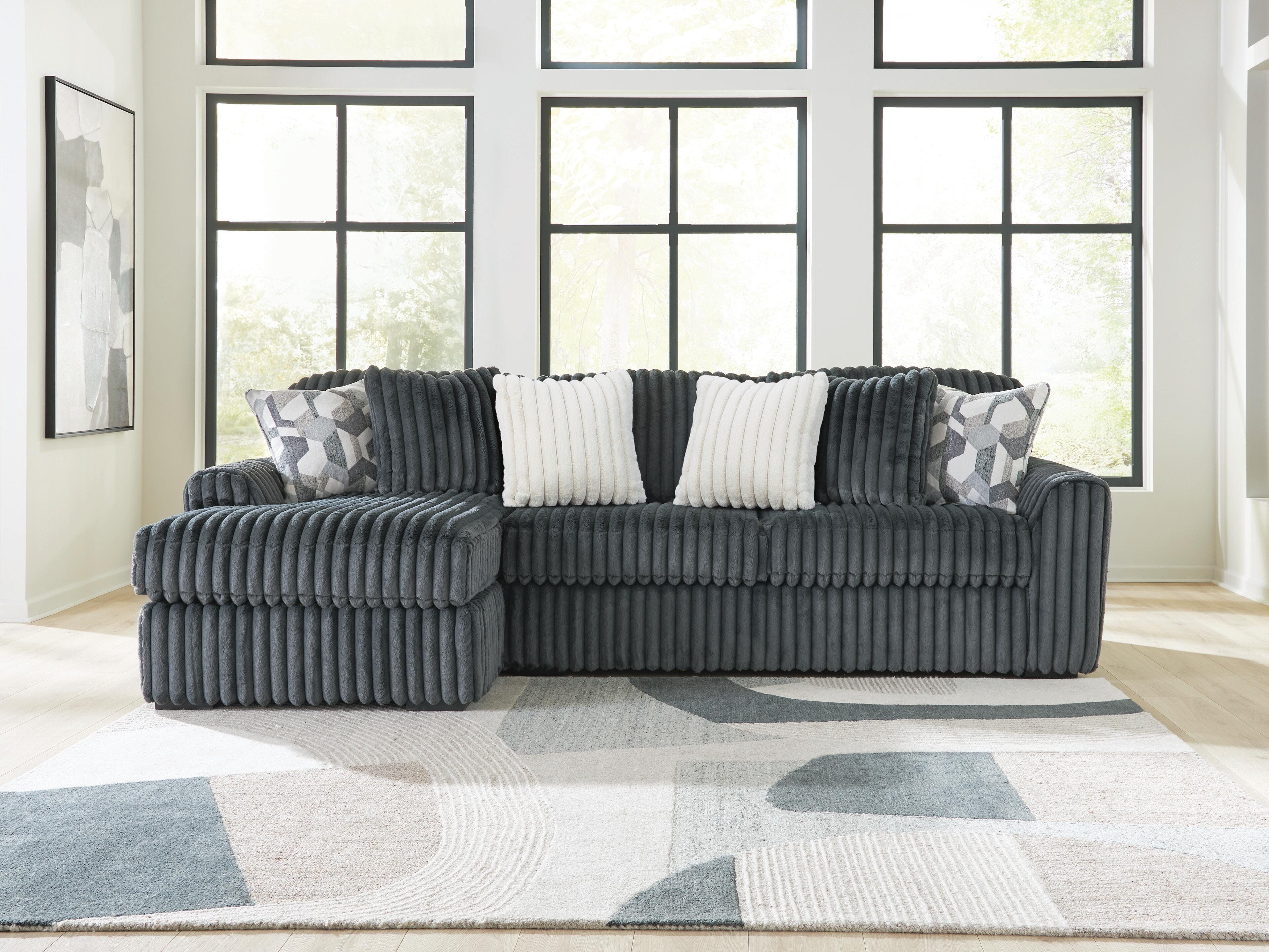 Midnight-Madness 2-Piece Sectional RAF Sofa Chaise in Gunmetal
