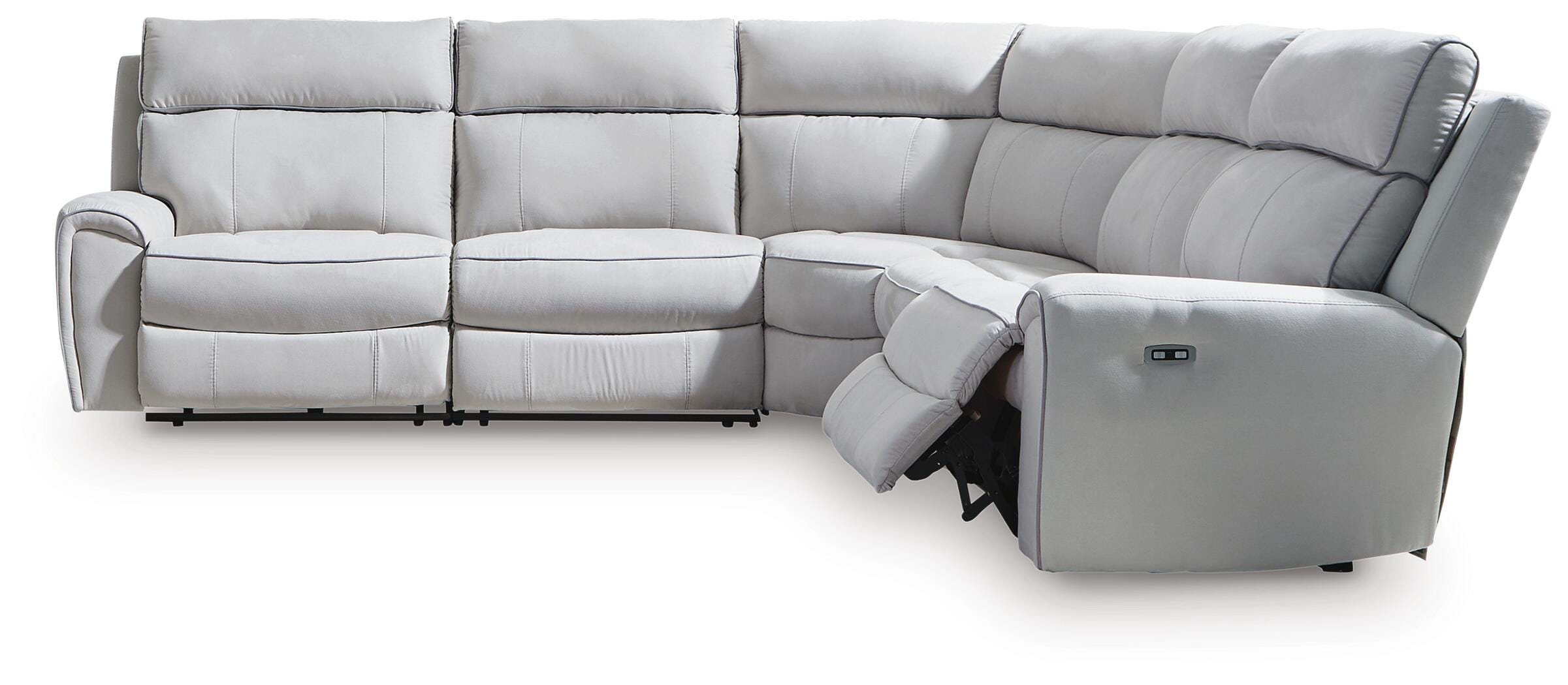 Social Pointe 5-Piece Power Reclining Sectional Sofa in Pearl/Ash Chenille