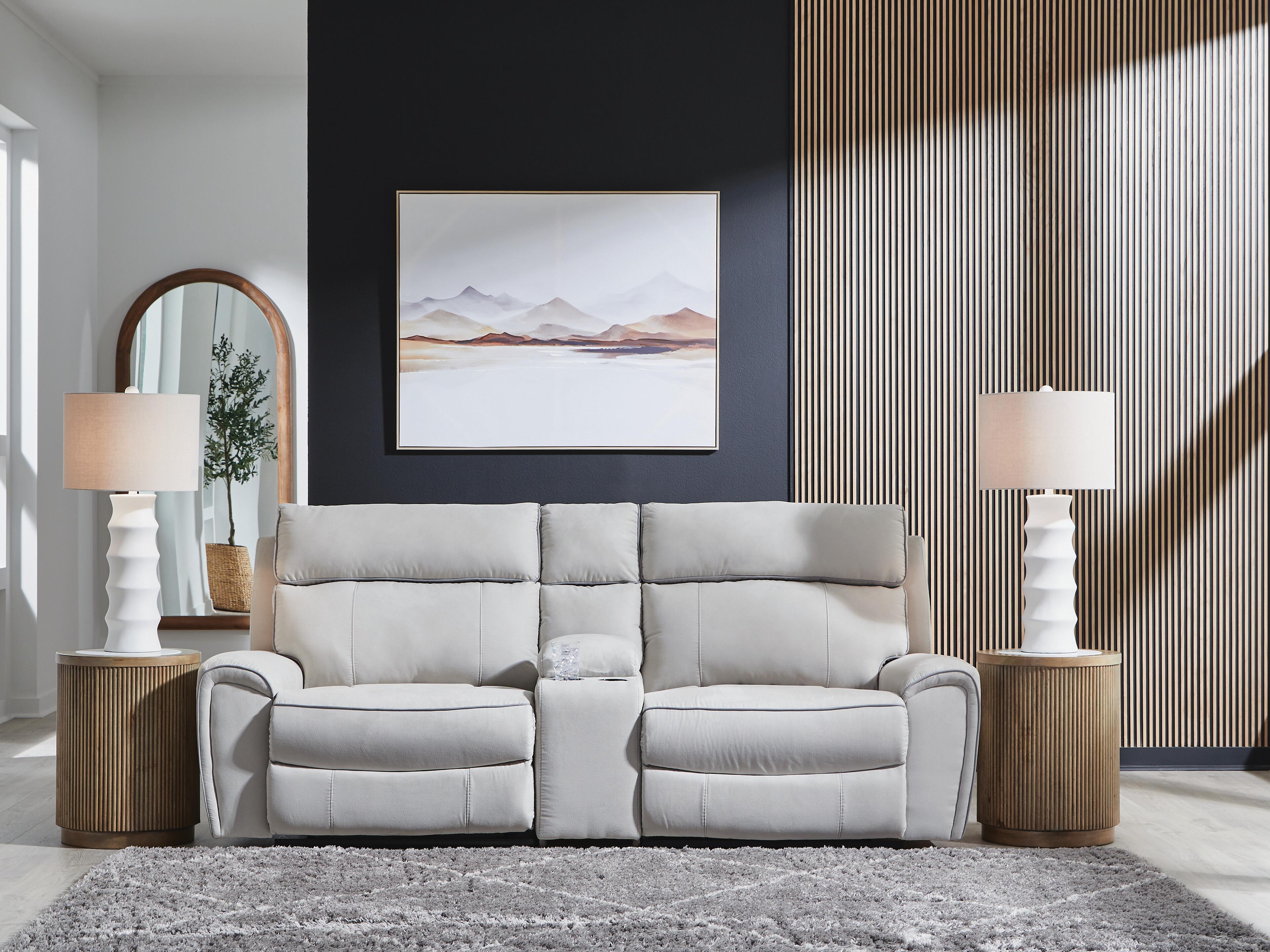 Social Pointe 3-Piece Power Reclining Sectional in Pearl/Ash Chenille