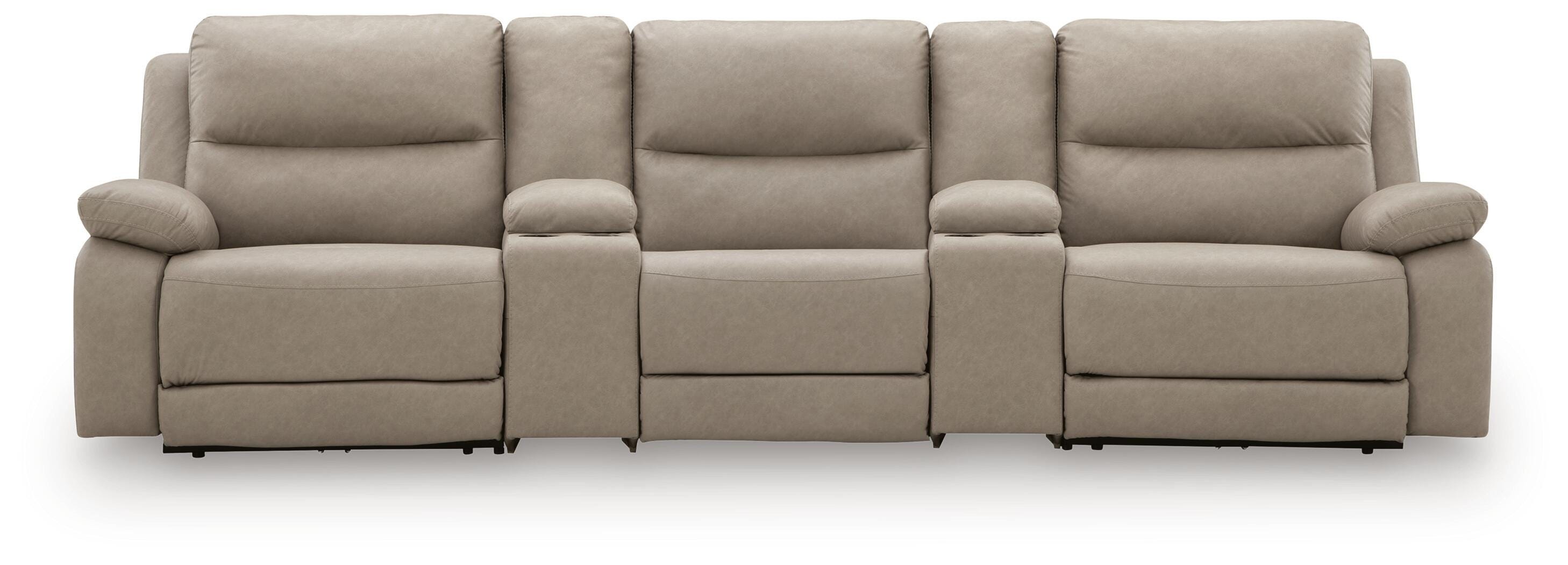 Narwhal Place 5-Piece Reclining Sectional with Storage Consoles in Pebble Faux Leather