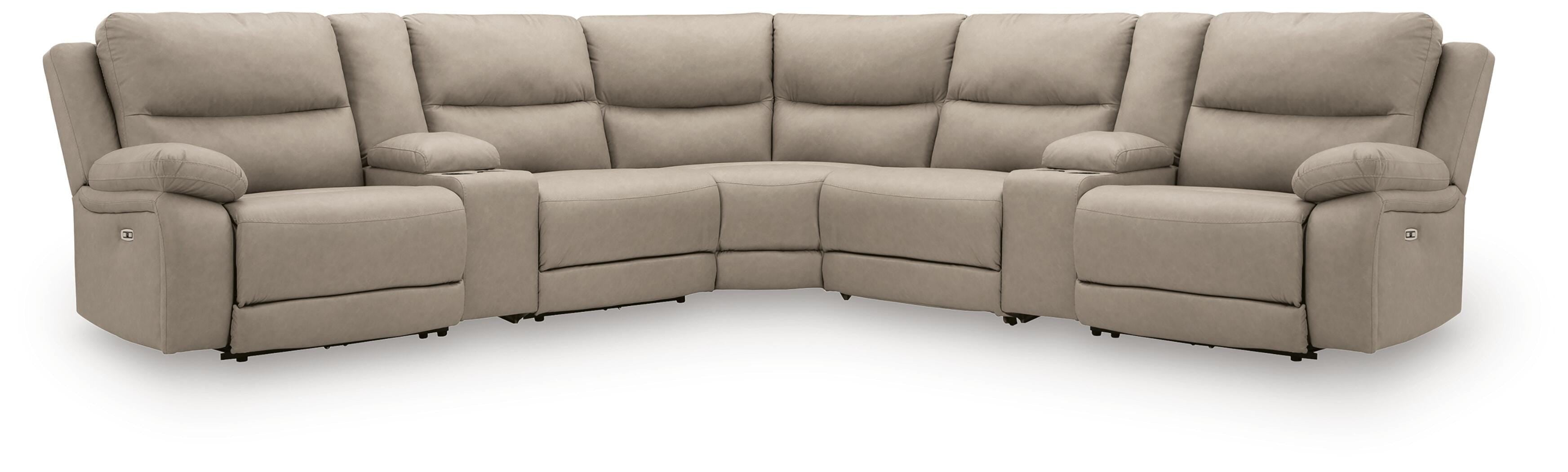 Narwhal Place 7-Piece Reclining Sectional with Storage Consoles in Pebble Faux Leather