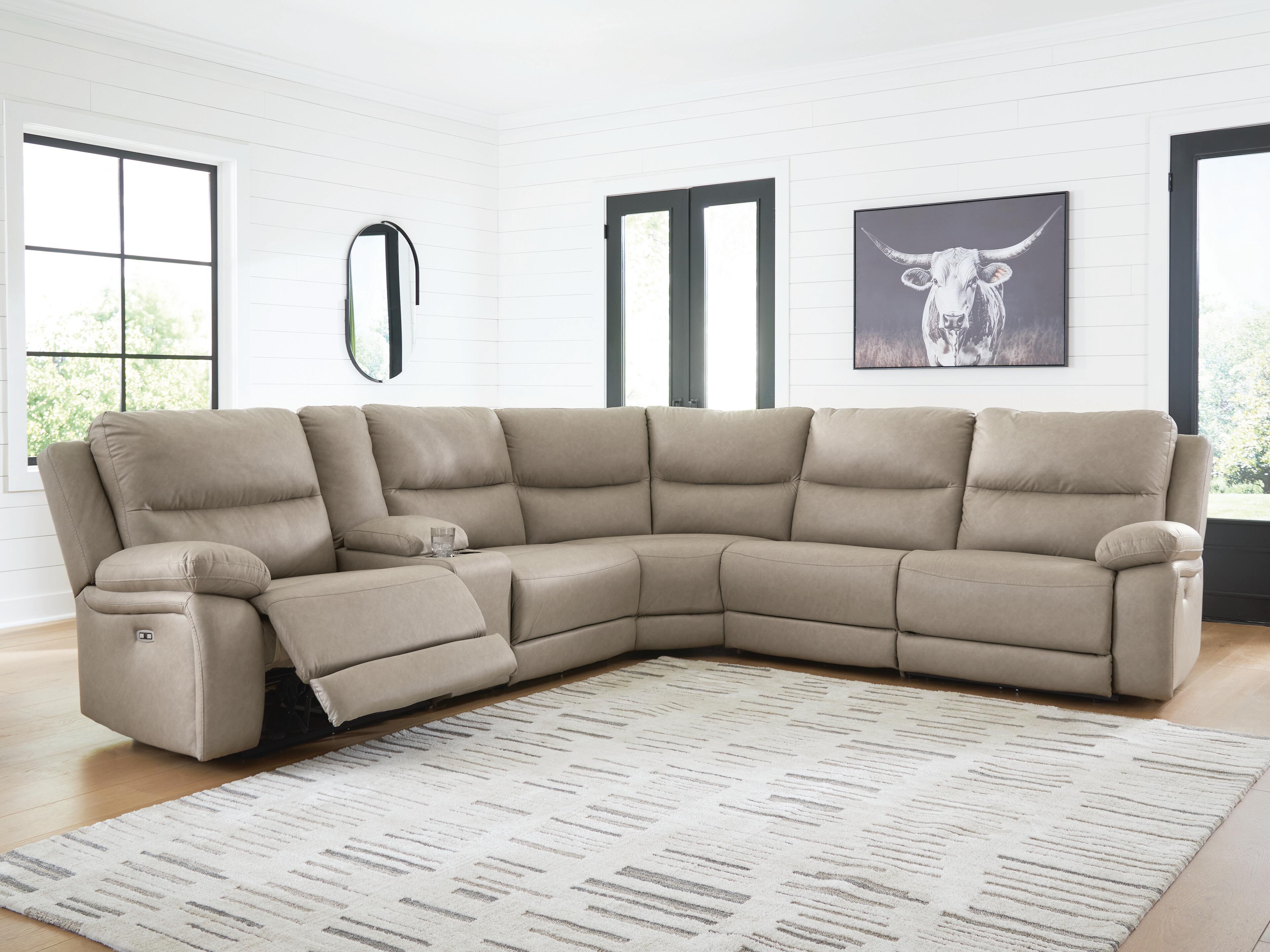 Narwhal Place 6-Piece Power Reclining Sectional in Pebble Faux Leather
