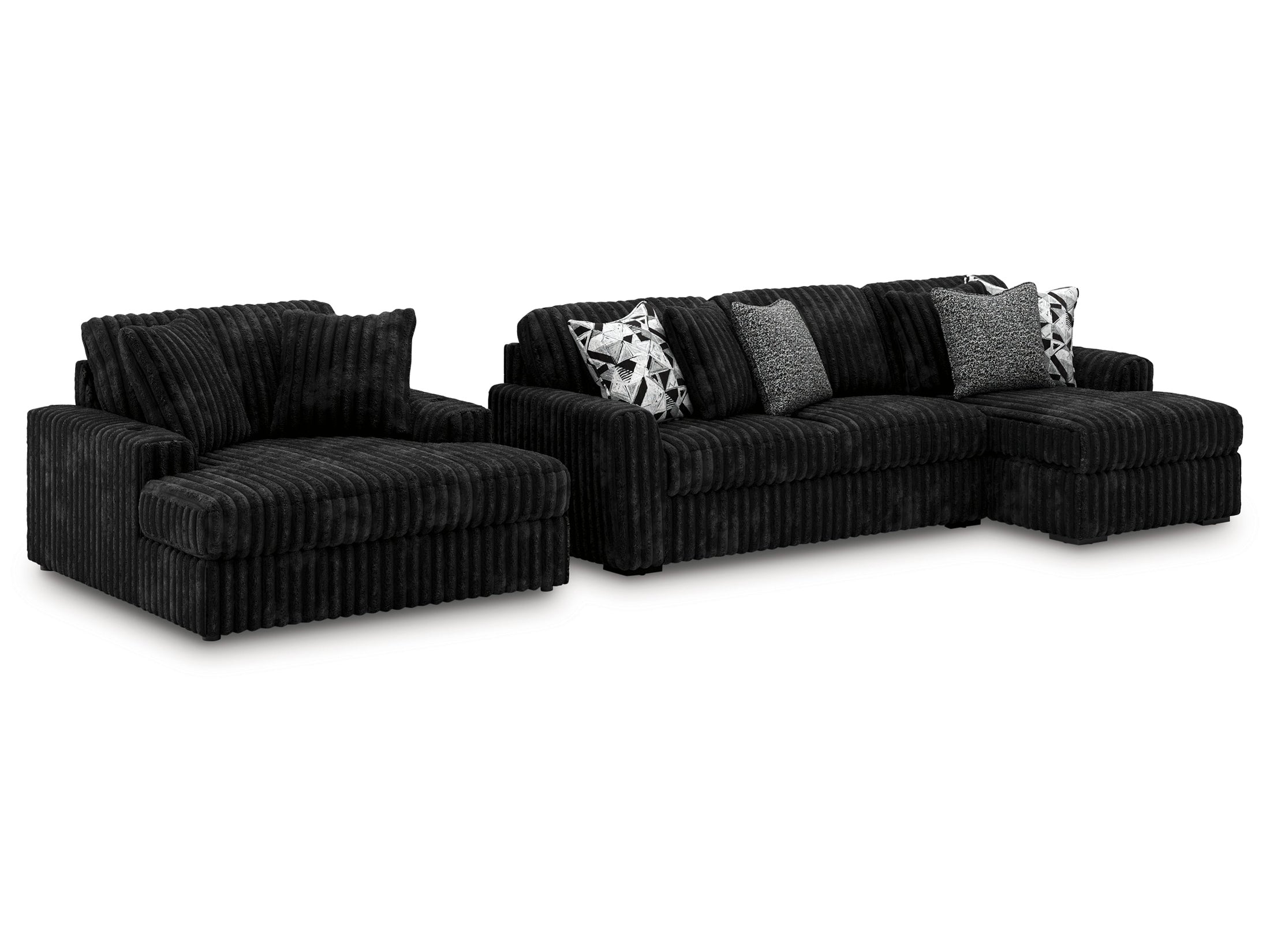 Midnight-Madness 2-Piece Sectional and Oversized Chaise in Onyx
