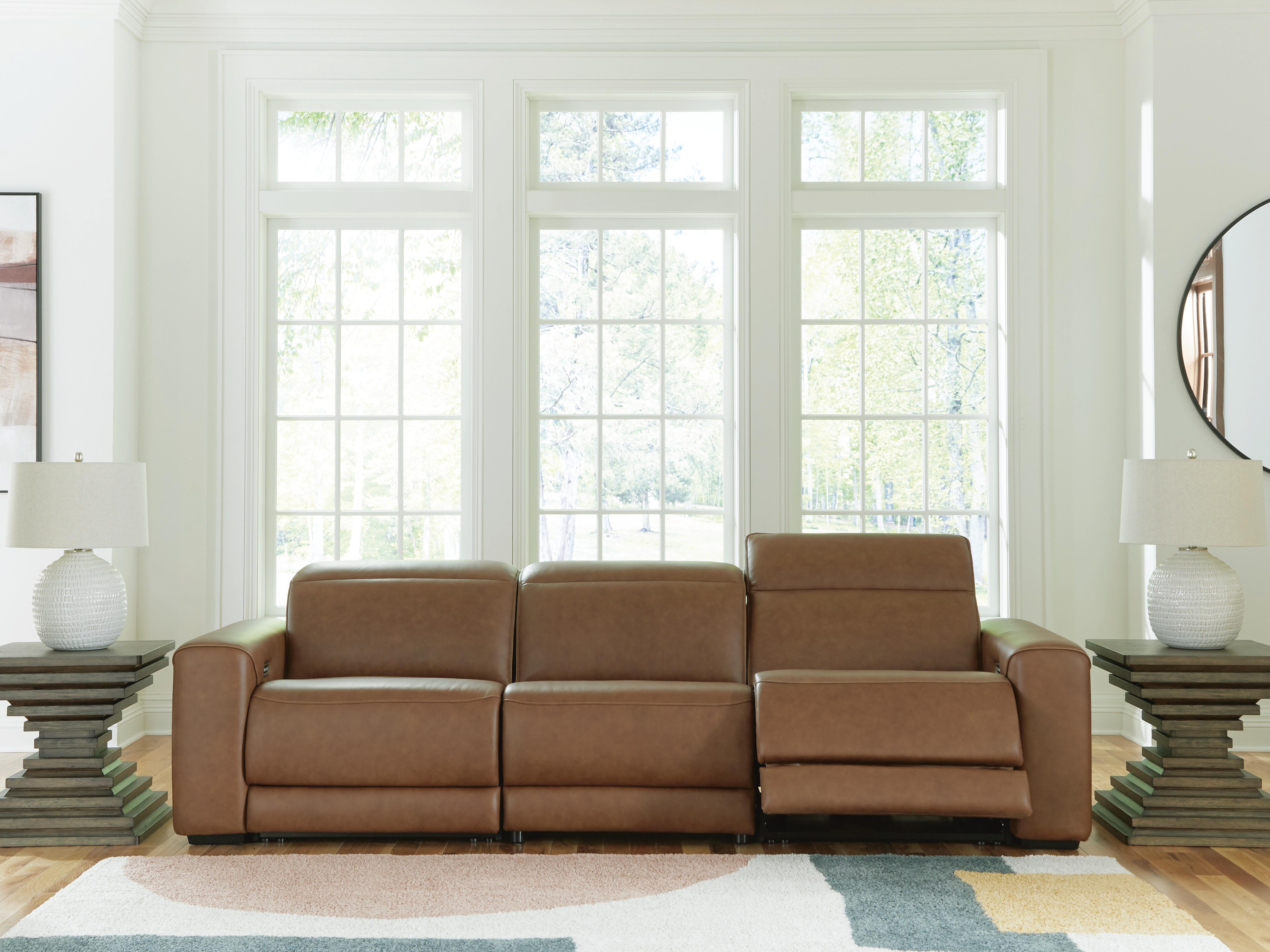 Magic Man 3-Piece Power Reclining Sectional Sofa in Caramel