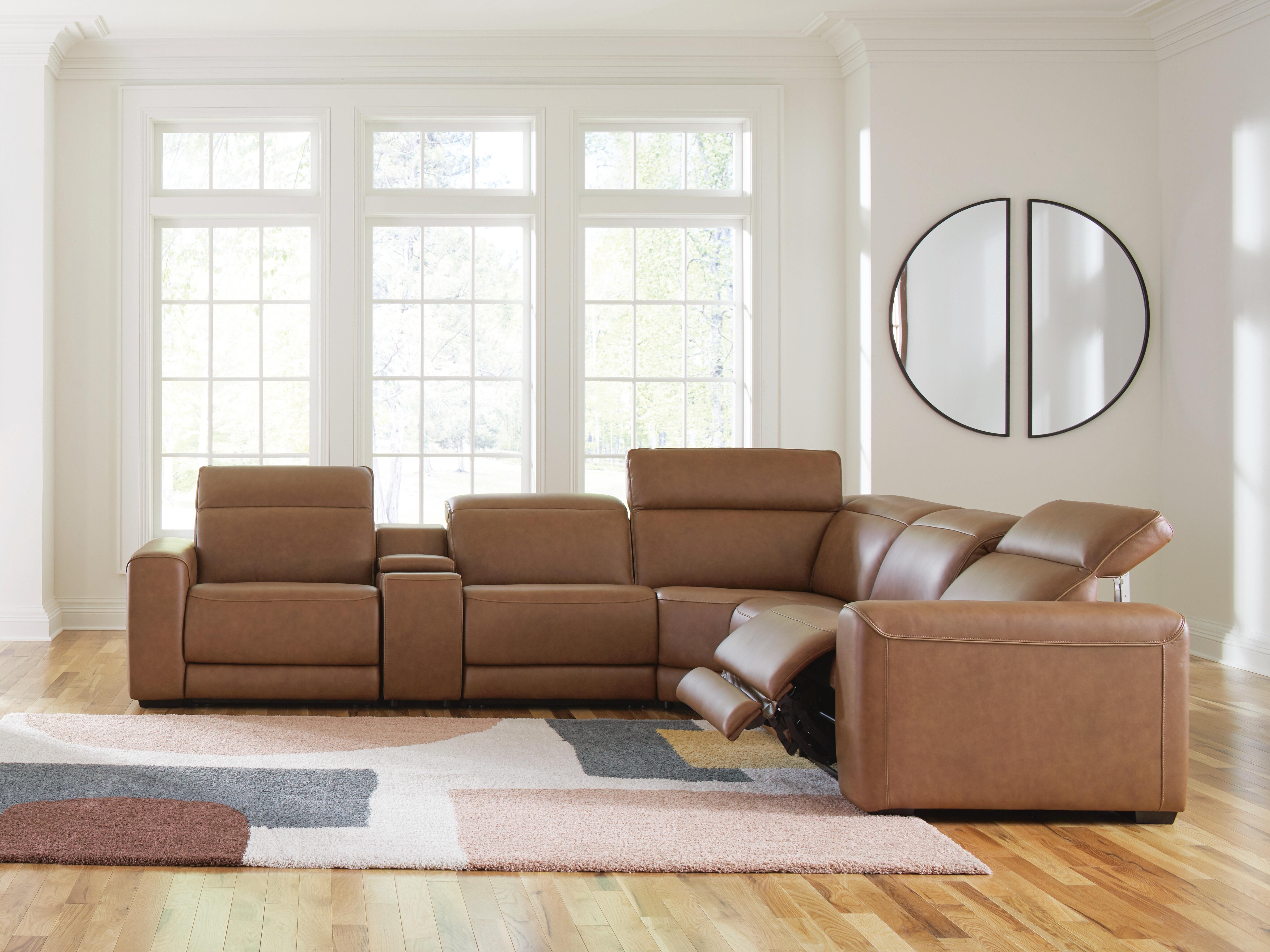 Magic Man 6-Piece Power Reclining Sectional with Console in Caramel