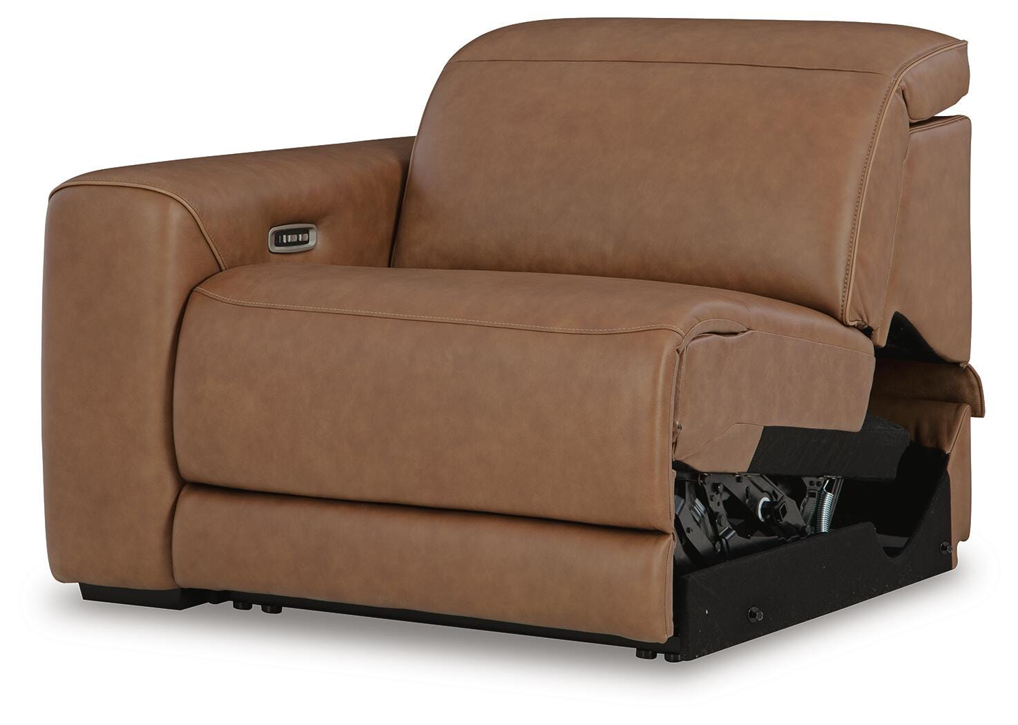 Magic Man 2-Piece Power Reclining Sectional Loveseat in Caramel Leather